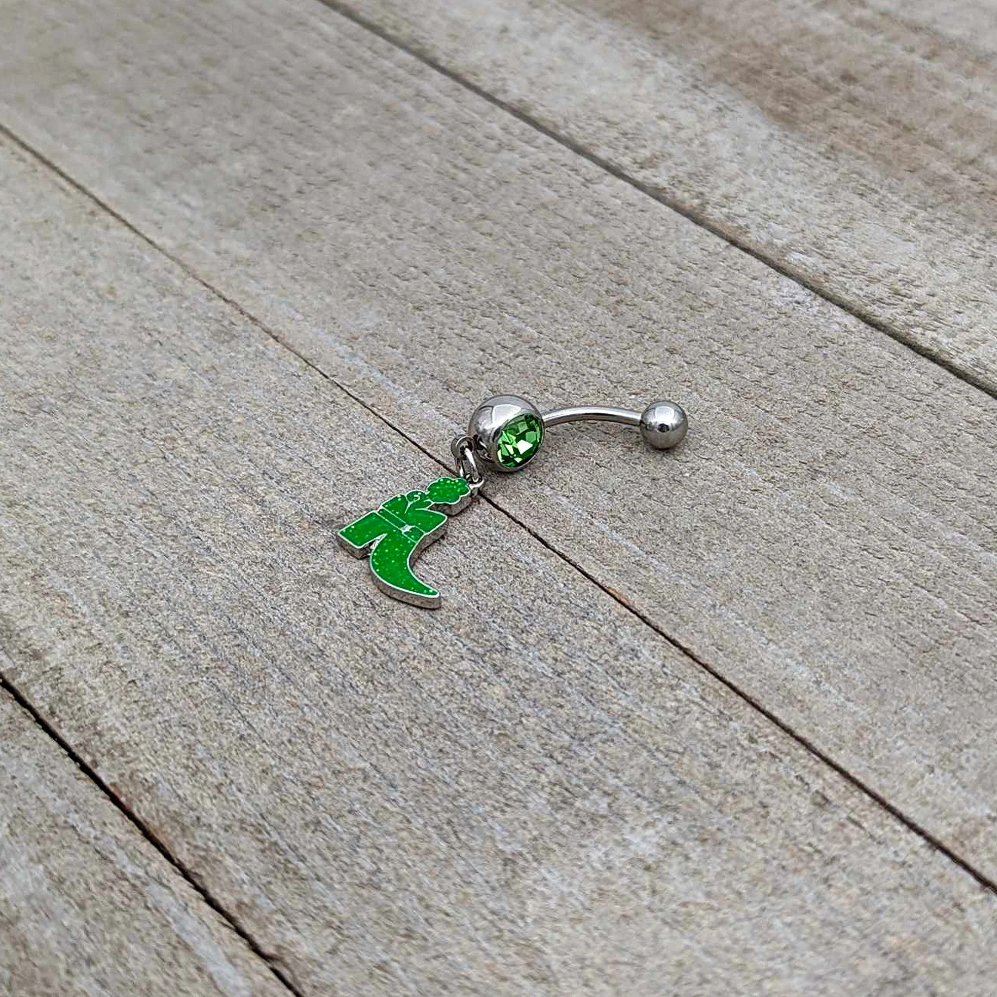 Green Gem Glow in Dark Leprechaun Boot St Patricks Dangle Belly Ring - Image 5