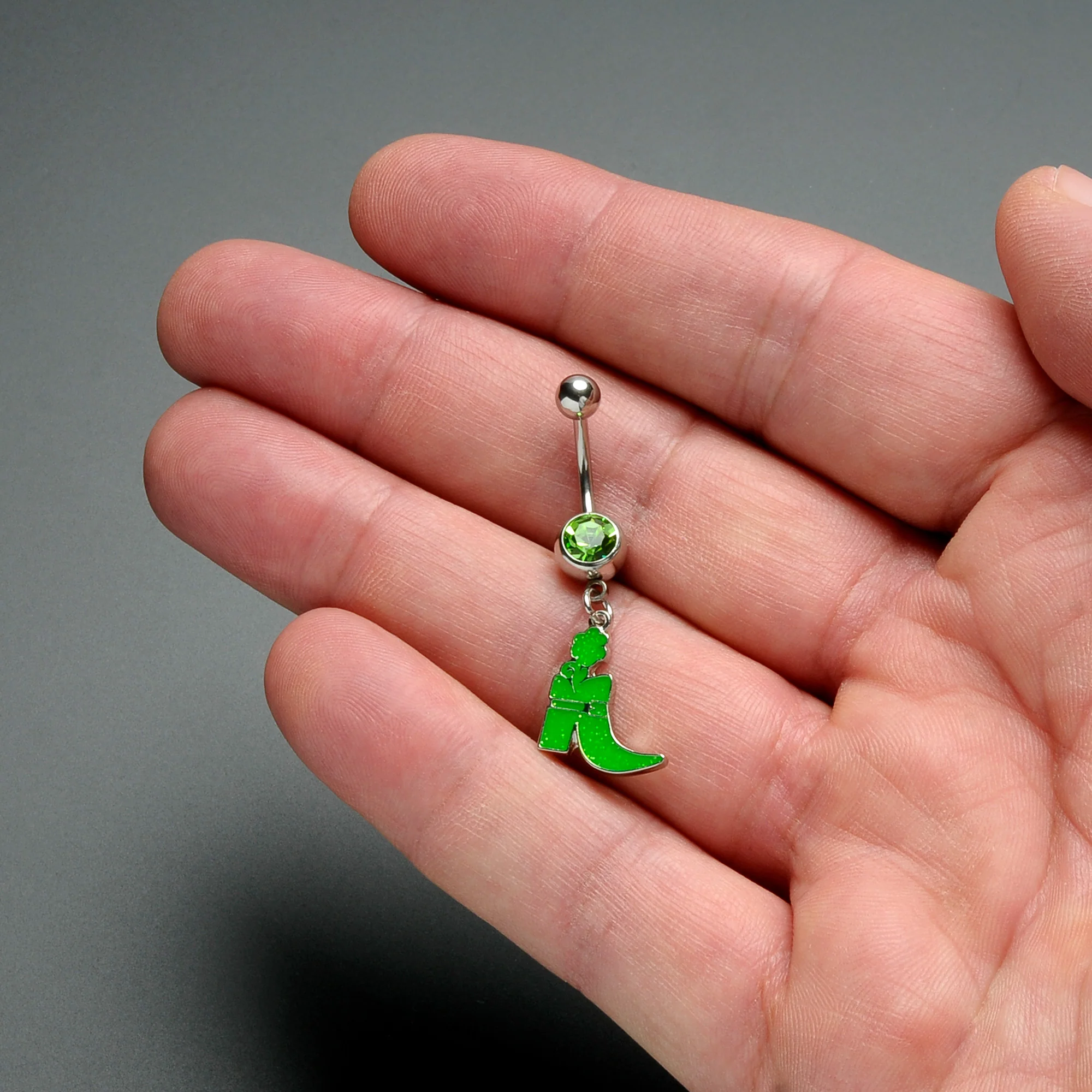 Green Gem Glow in Dark Leprechaun Boot St Patricks Dangle Belly Ring - Image 7