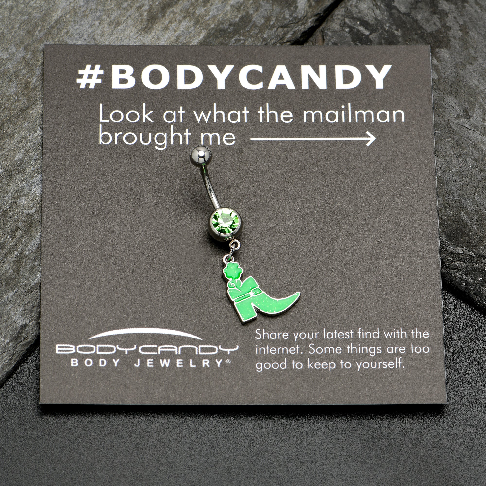 Green Gem Glow in Dark Leprechaun Boot St Patricks Dangle Belly Ring - Image 8