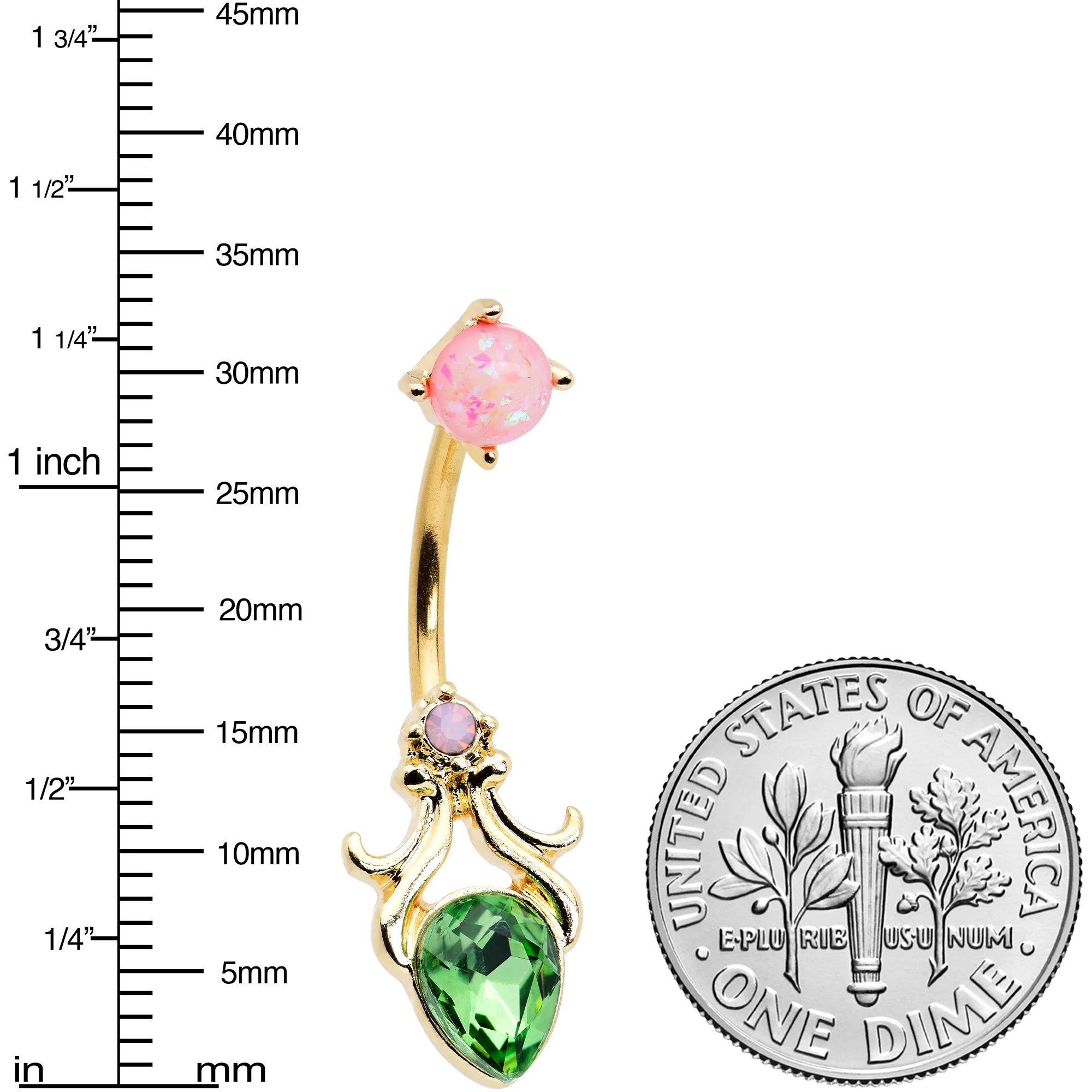 Green Gem Gold Tone Shades of Spring Double Mount Belly Ring - Image 3