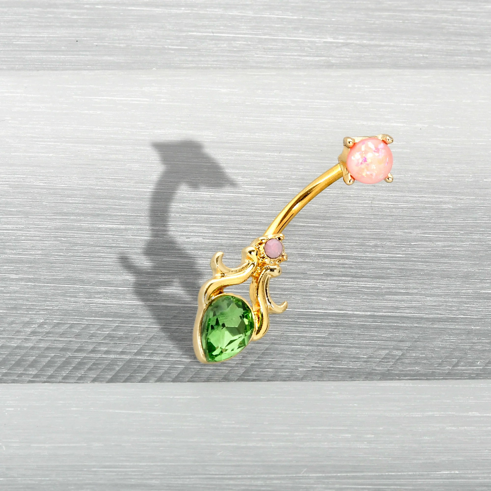 Green Gem Gold Tone Shades of Spring Double Mount Belly Ring - Image 5