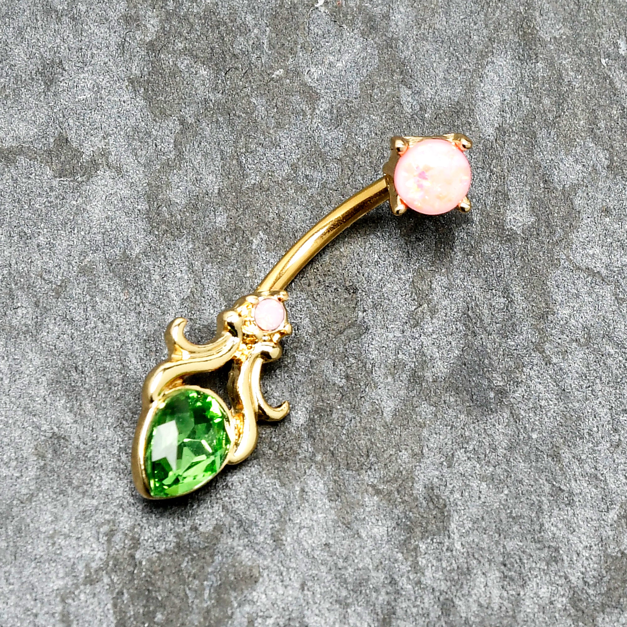 Green Gem Gold Tone Shades of Spring Double Mount Belly Ring - Image 7