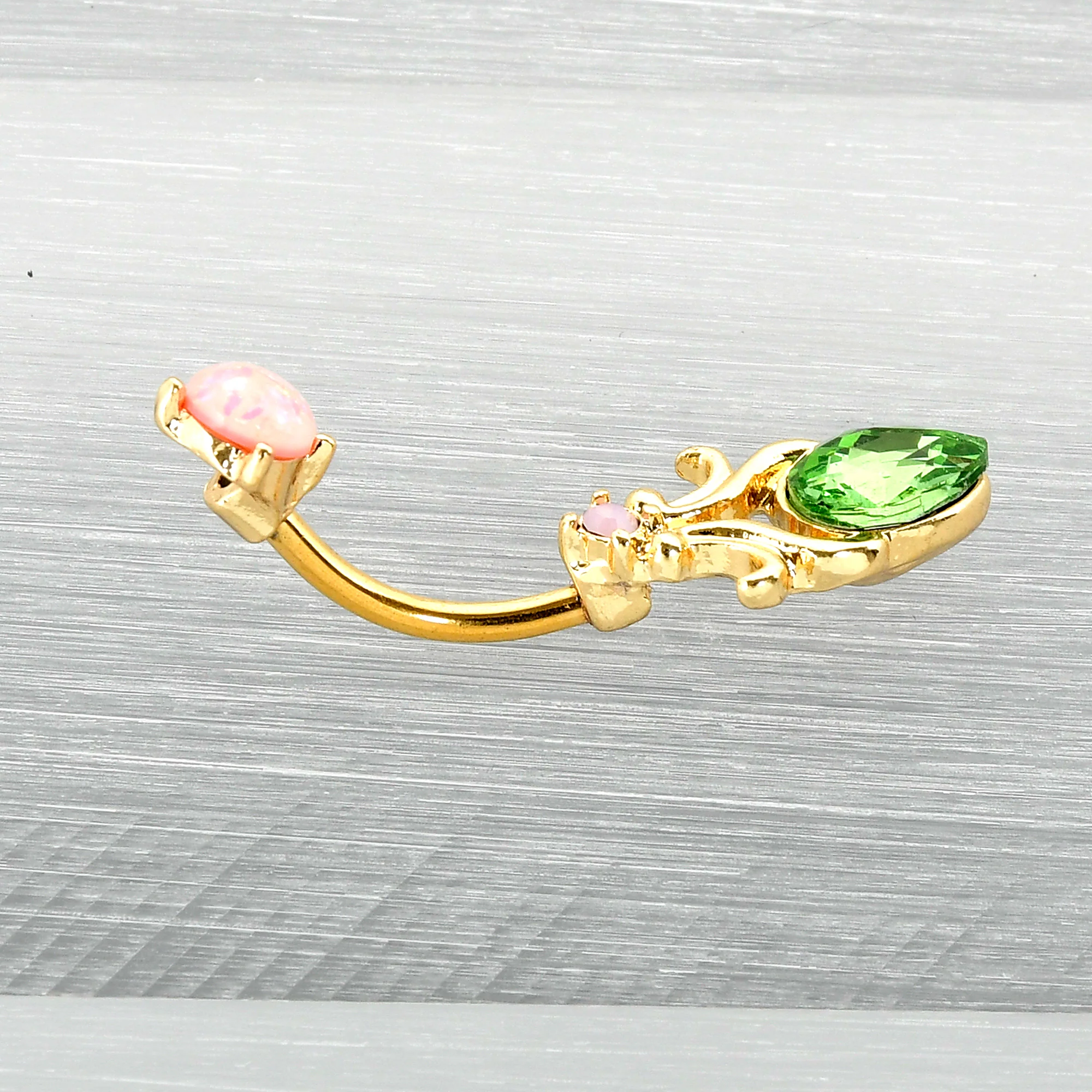 Green Gem Gold Tone Shades of Spring Double Mount Belly Ring - Image 8