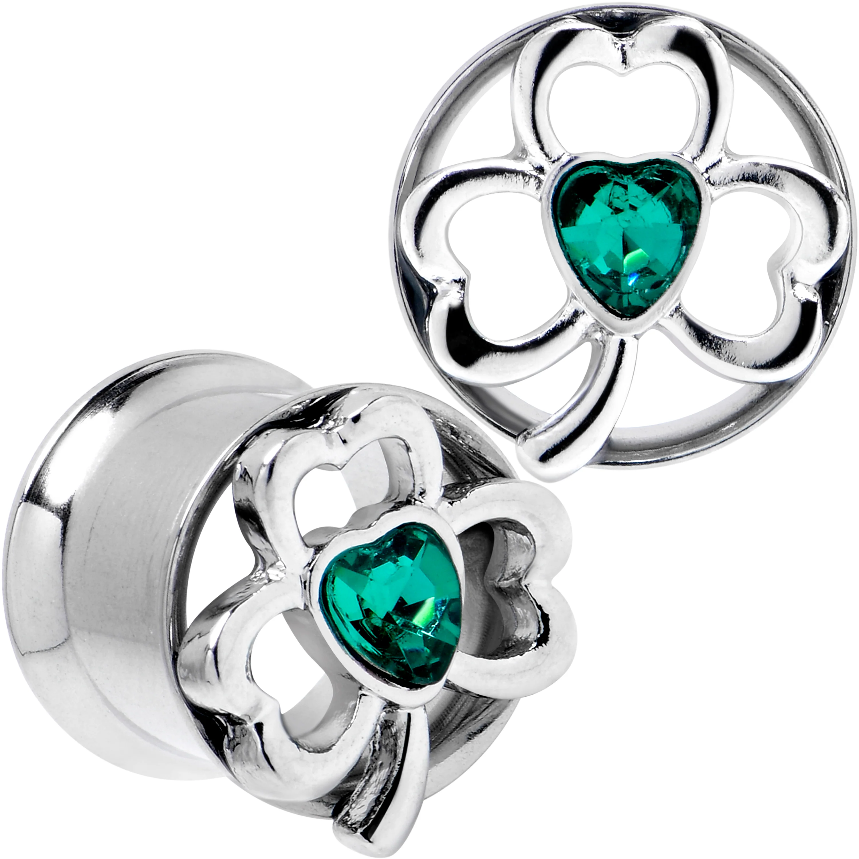 Green Gem Heart Shamrock St Patricks Tunnel Plug Set Sizes 10mm to 16mm - Image 5