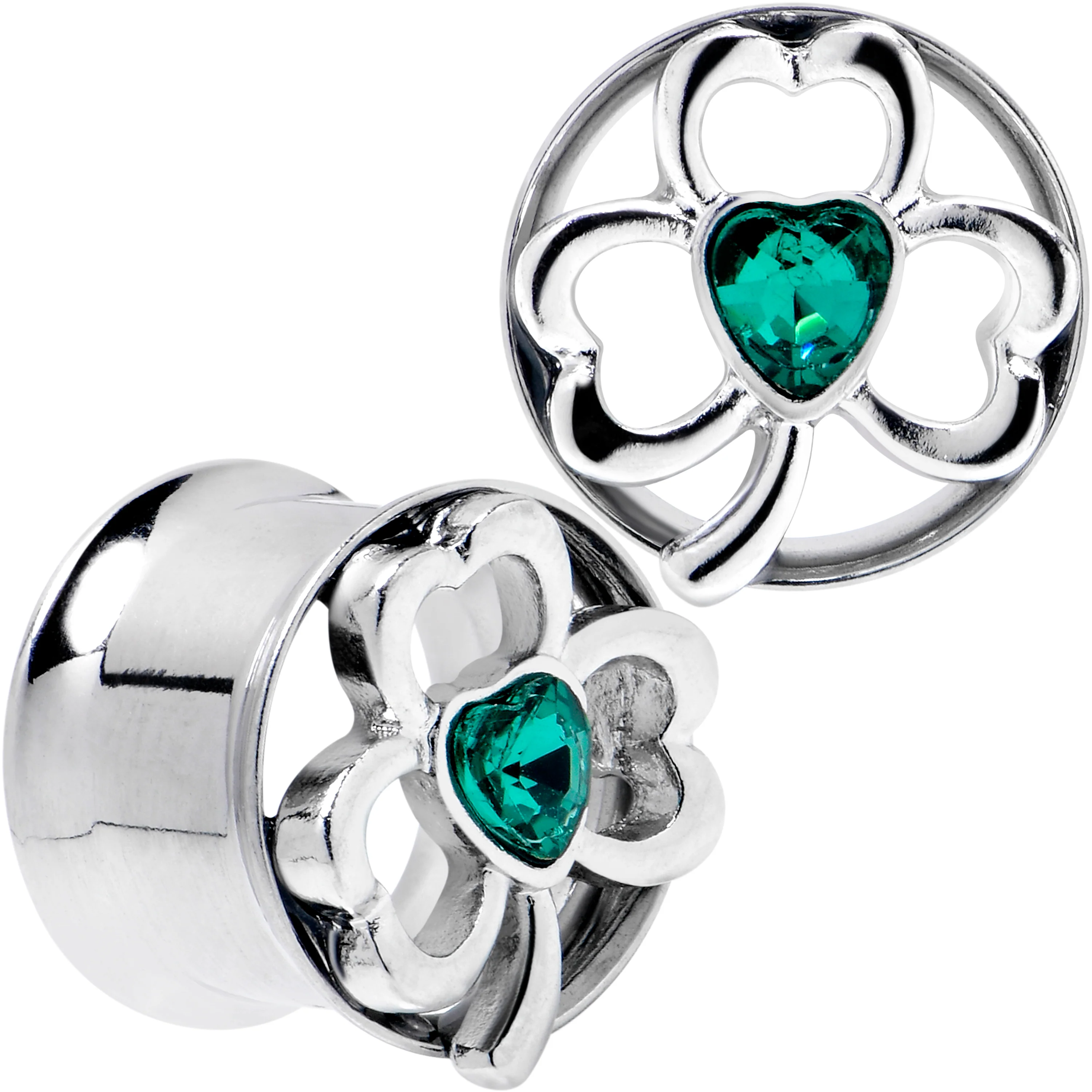 Green Gem Heart Shamrock St Patricks Tunnel Plug Set Sizes 10mm to 16mm - Image 6