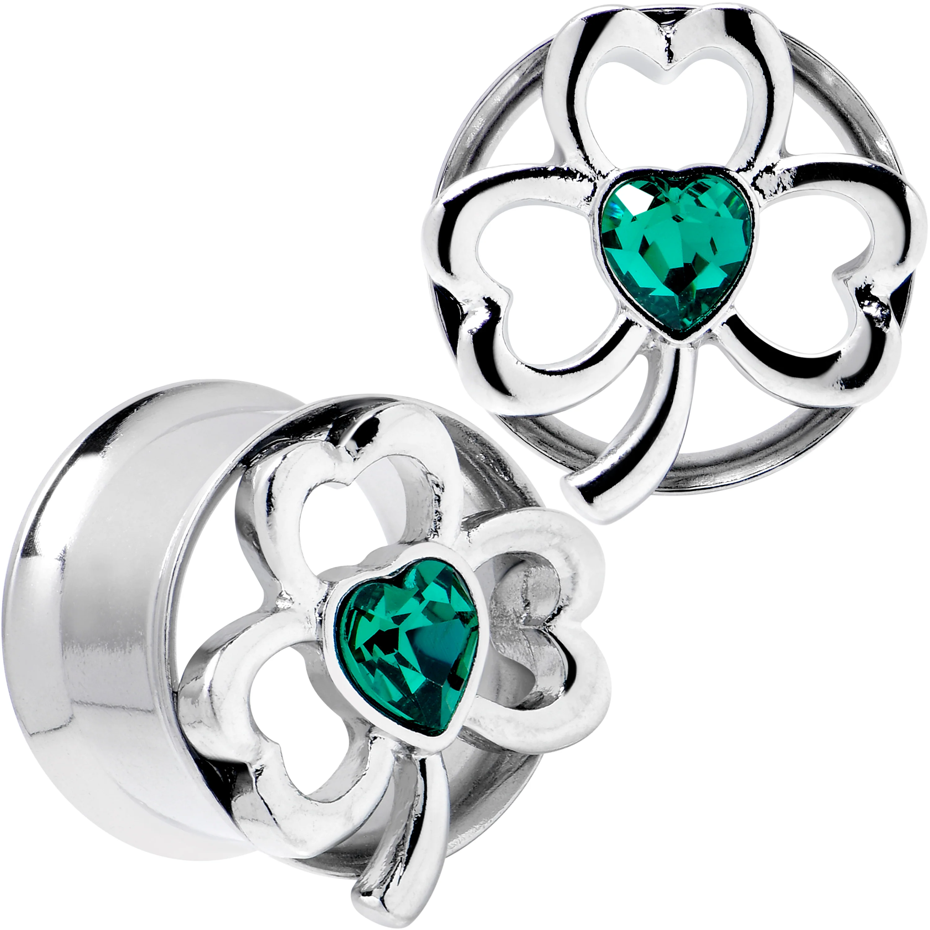 Green Gem Heart Shamrock St Patricks Tunnel Plug Set Sizes 10mm to 16mm - Image 7