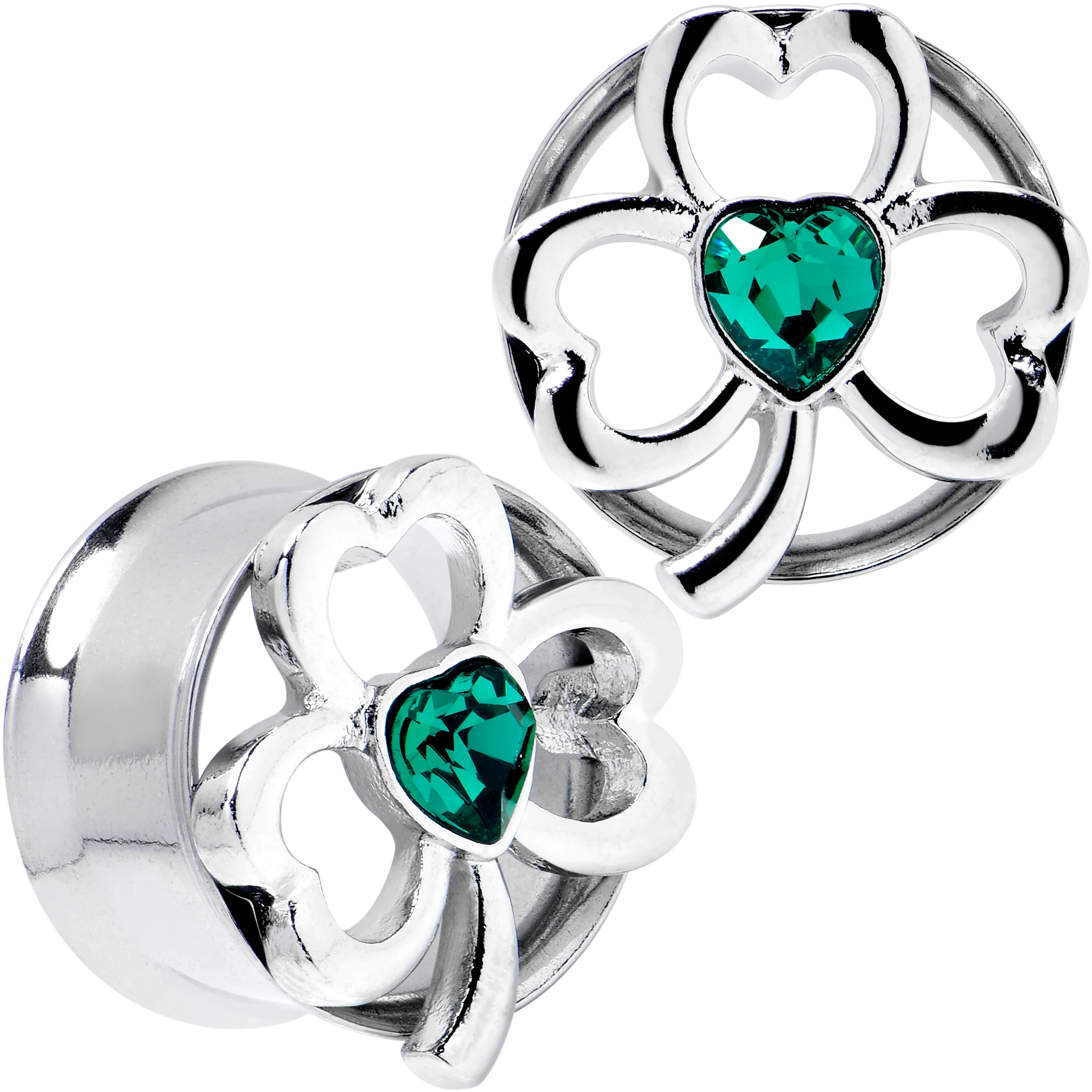 Green Gem Heart Shamrock St Patricks Tunnel Plug Set Sizes 10mm to 16mm - Image 8