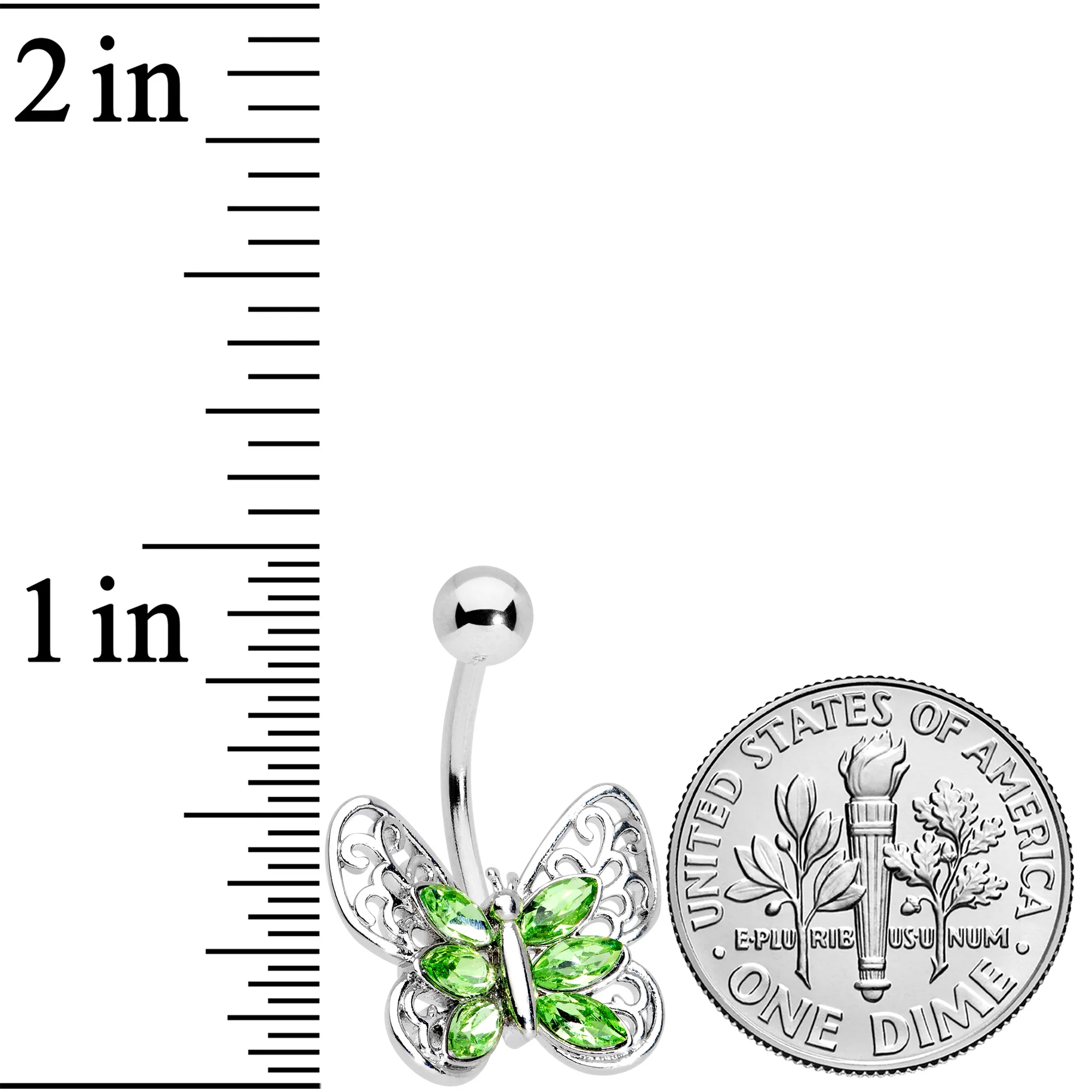 Green Gem Lacy Butterfly Belly Ring - Image 2