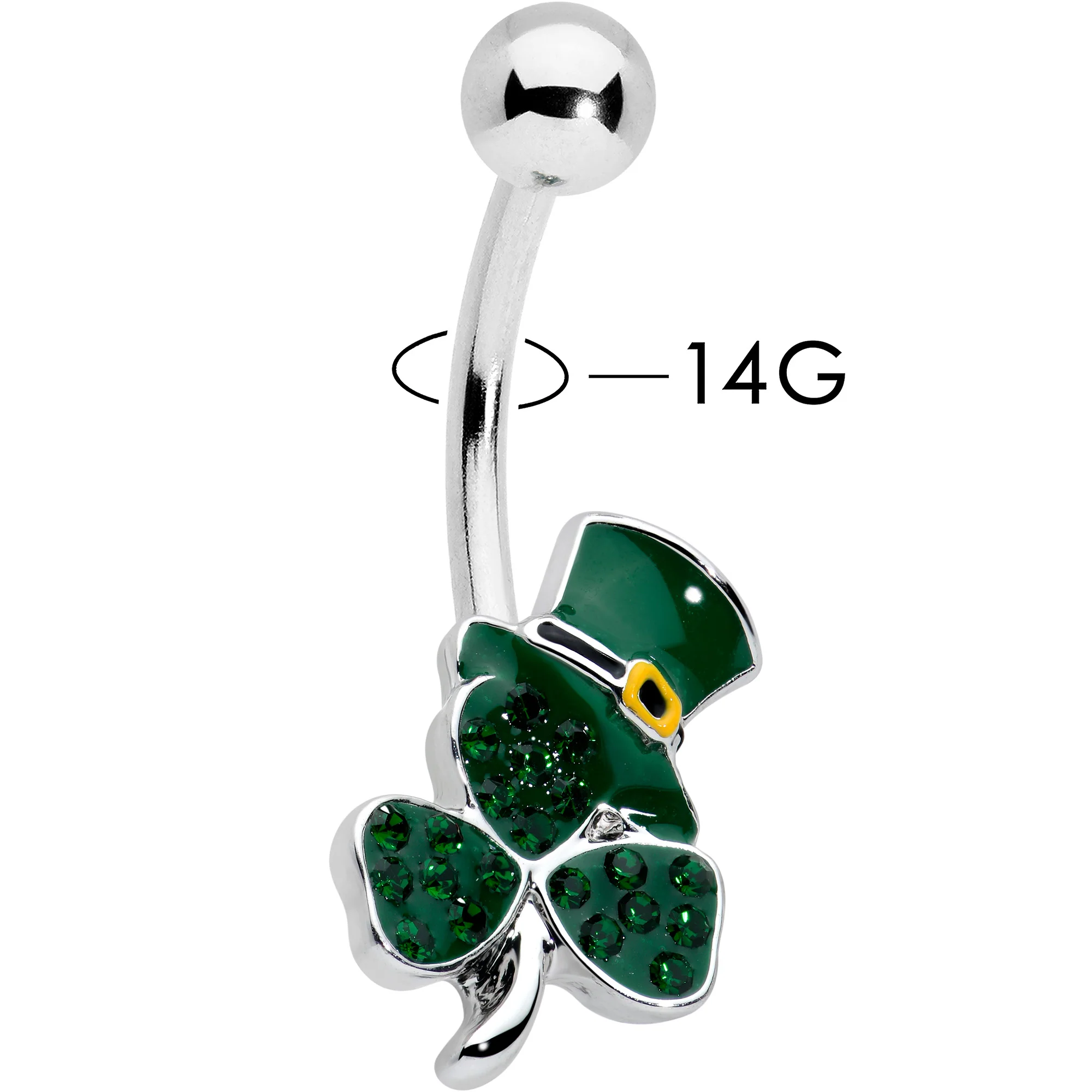 Green Gem Top Hat Shamrock St Patricks Belly Ring - Image 2