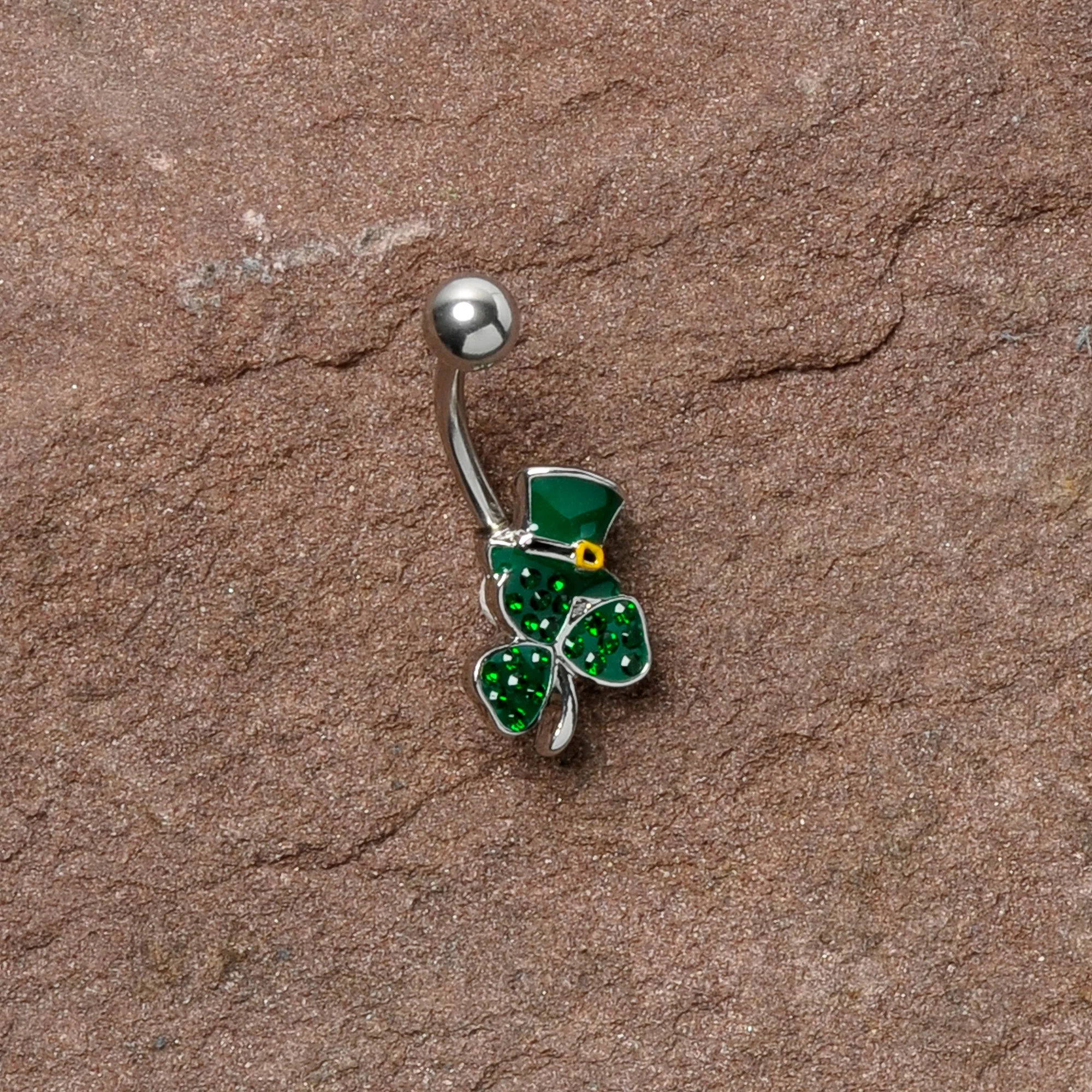 Green Gem Top Hat Shamrock St Patricks Belly Ring - Image 6
