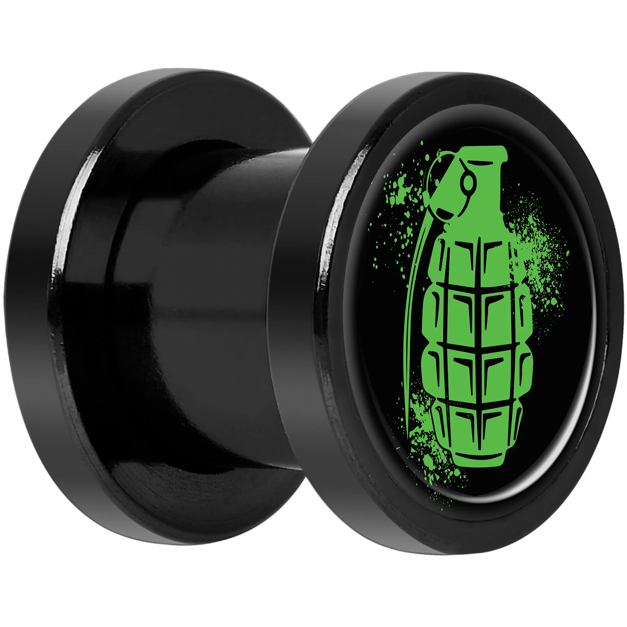 Green Grenade Black Anodized Screw Fit Plug Set 0G - Image 2