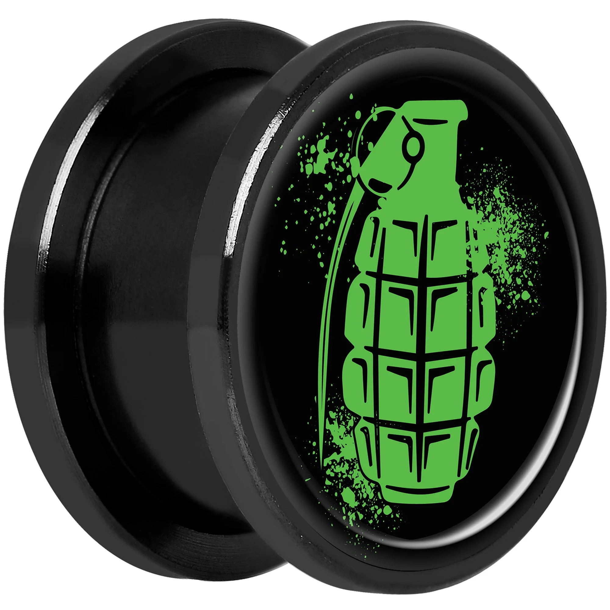 Green Grenade Black Anodized Screw Fit Plug Set 5/8 - Image 2