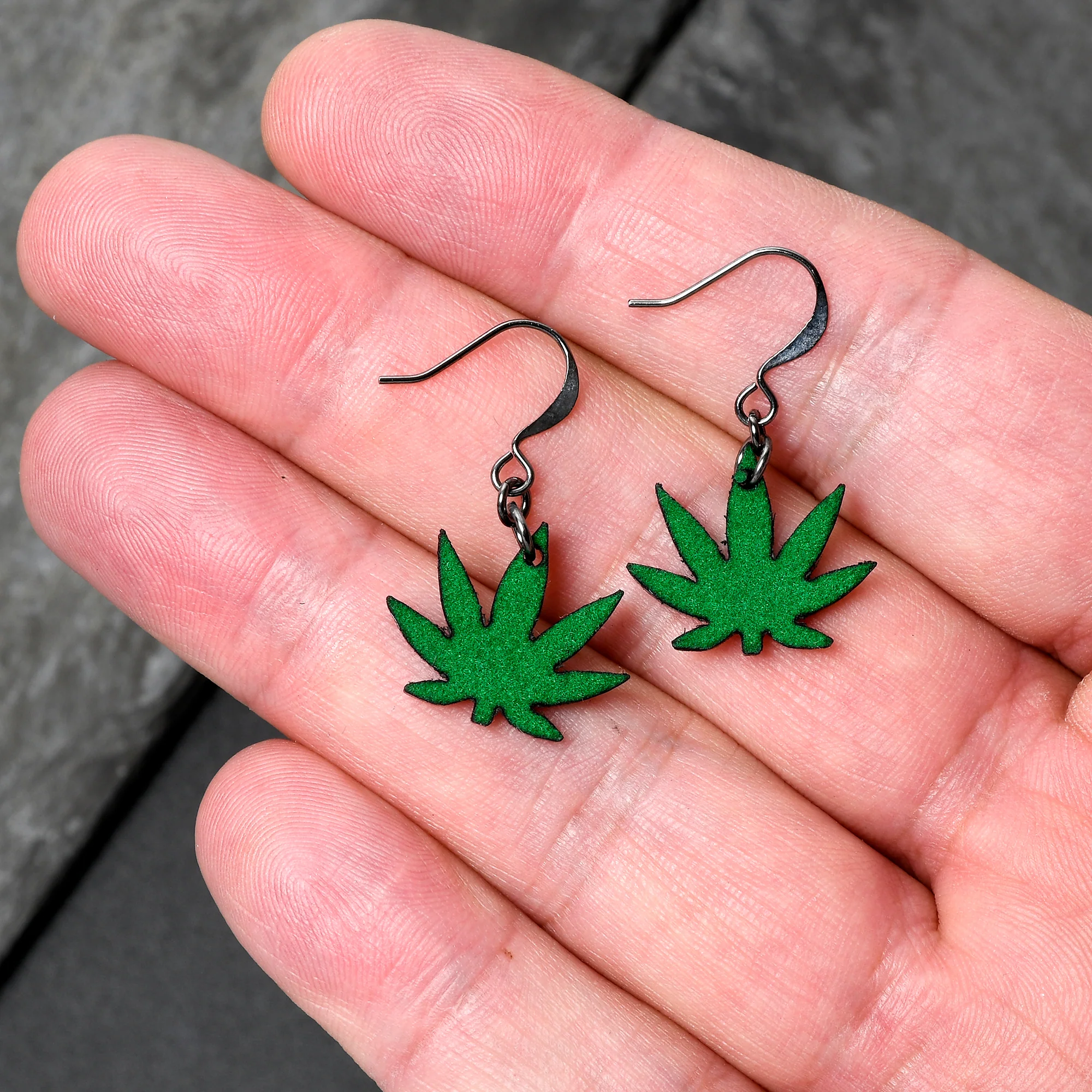 Green Marijuana Pot Leaf Dangle Earrings - Image 2