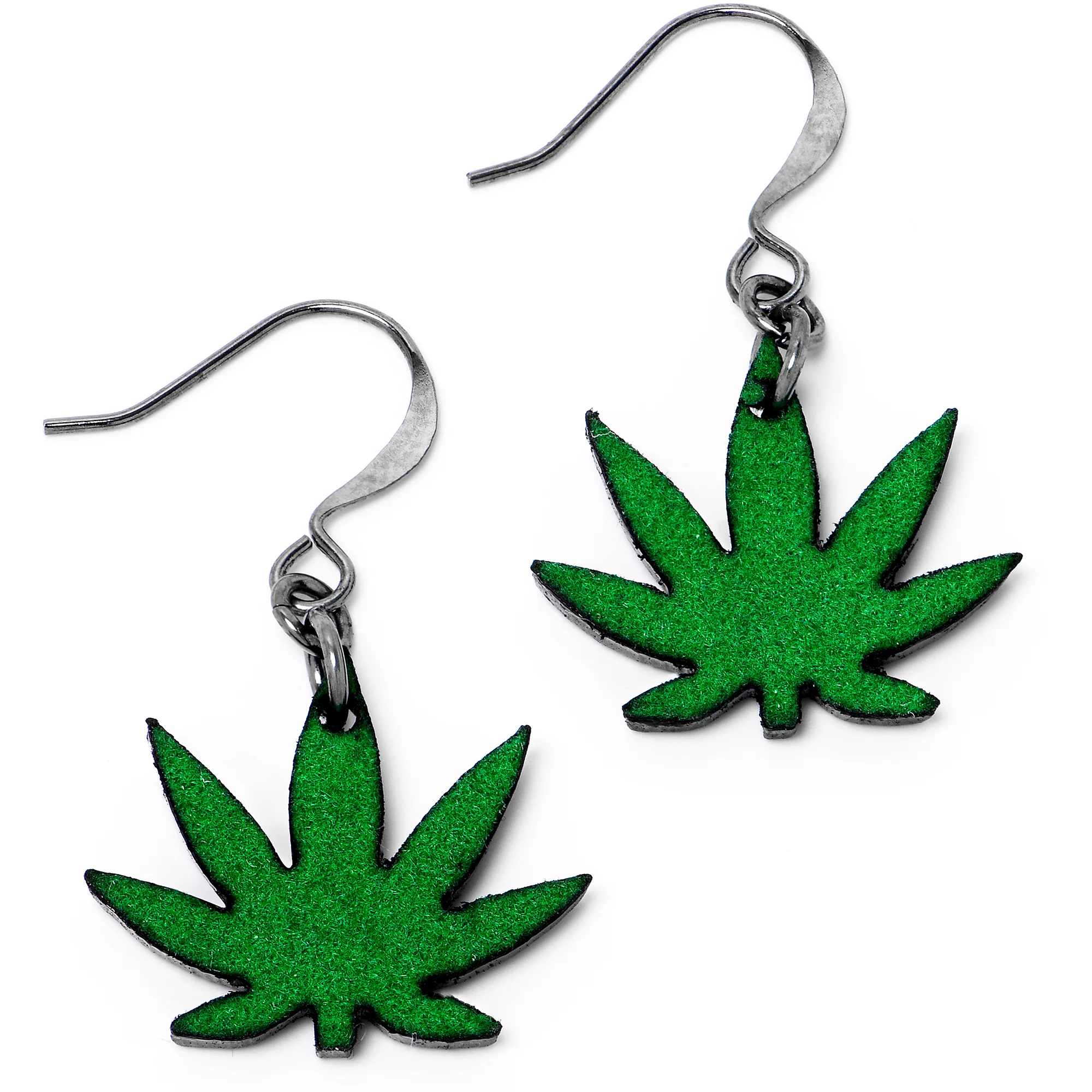 Green Marijuana Pot Leaf Dangle Earrings - Image 3
