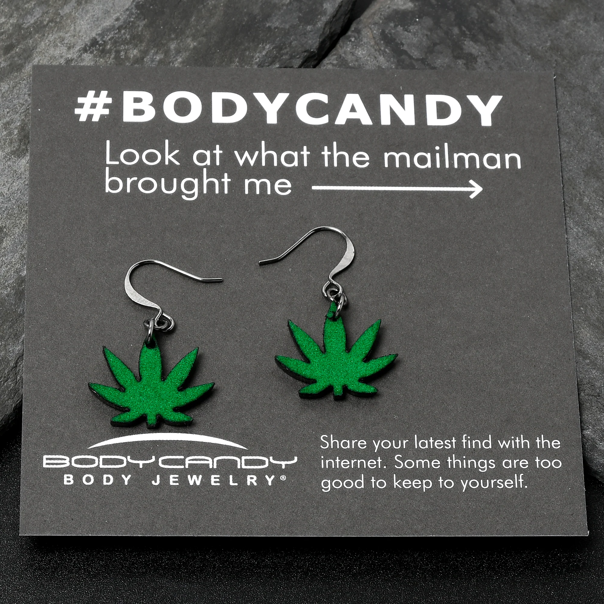 Green Marijuana Pot Leaf Dangle Earrings - Image 4