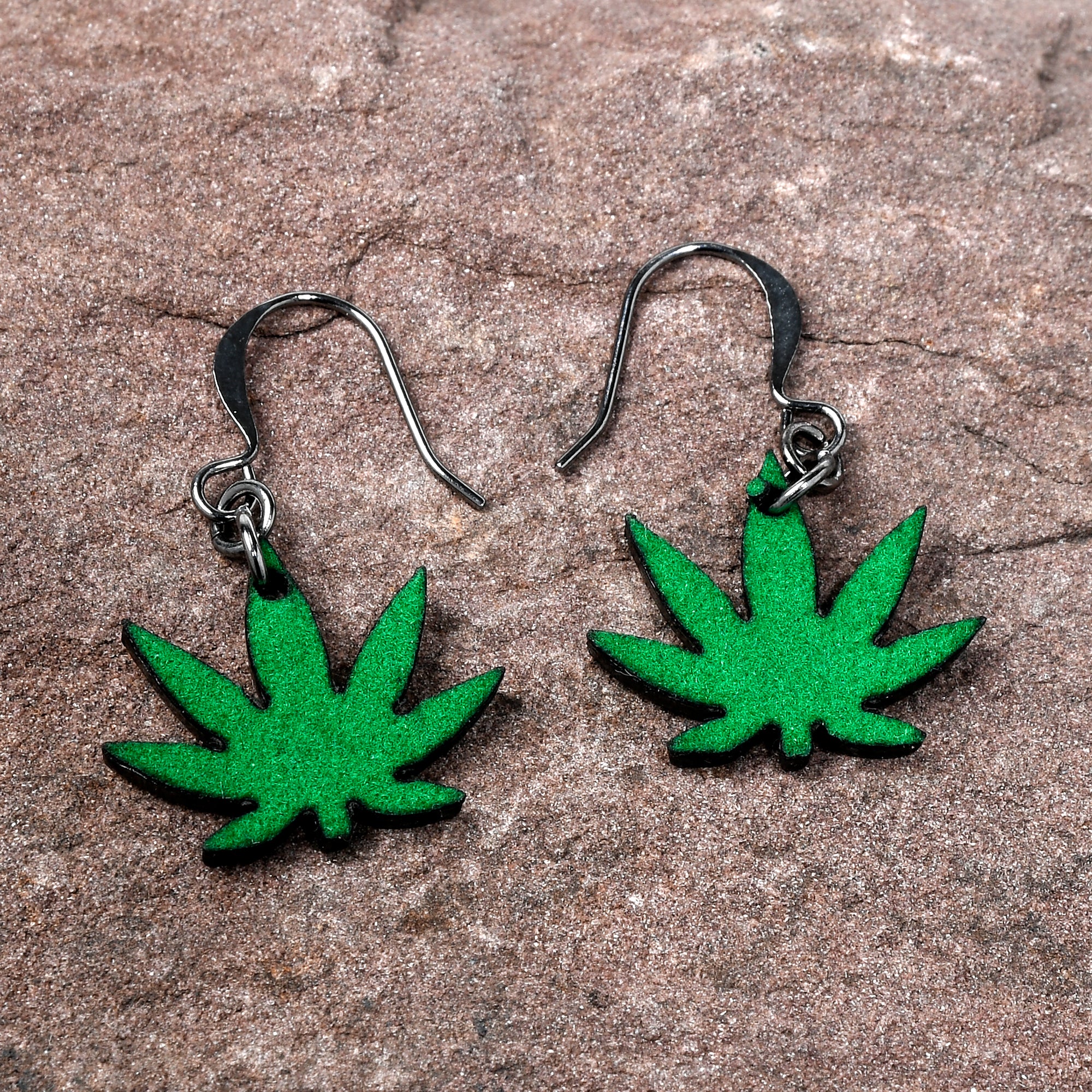 Green Marijuana Pot Leaf Dangle Earrings - Image 5