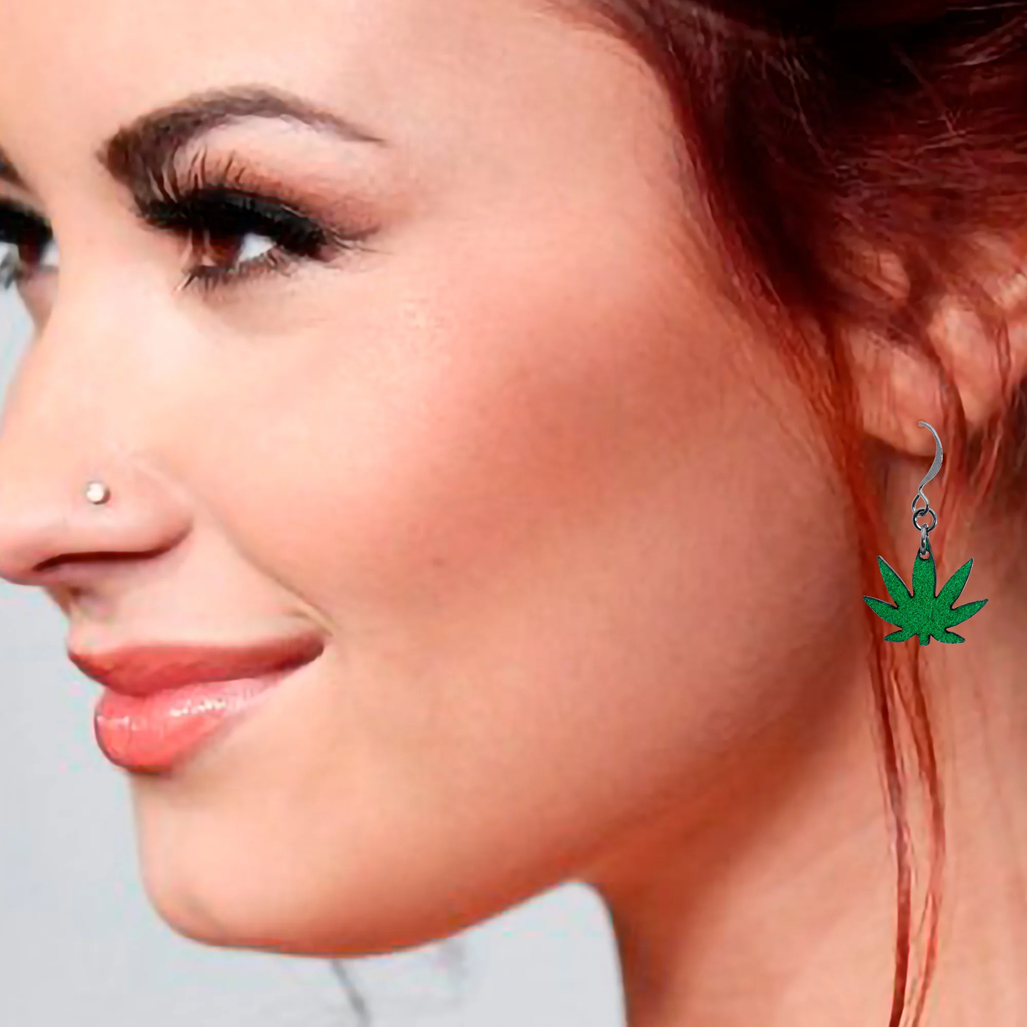 Green Marijuana Pot Leaf Dangle Earrings - Image 7