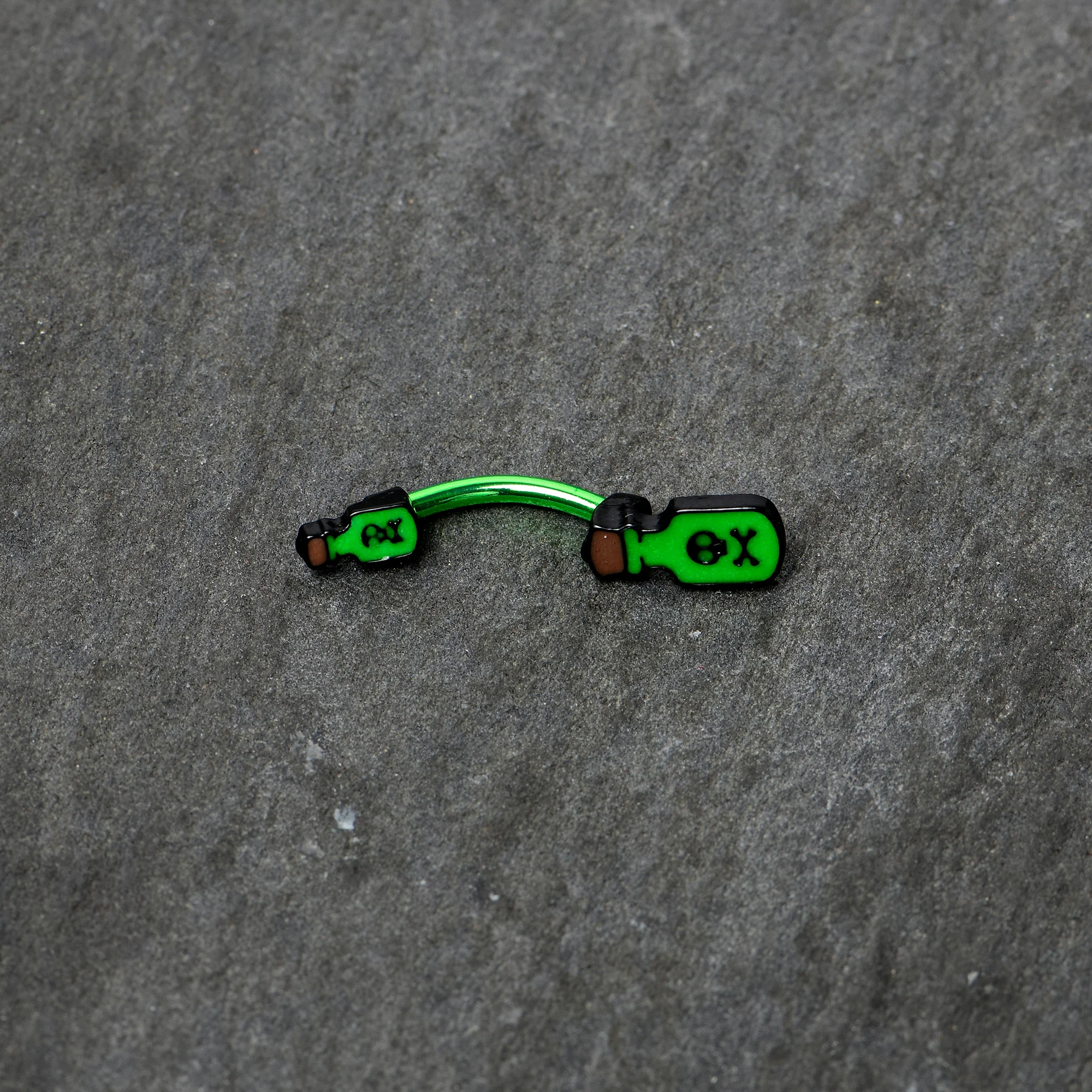Green Poison Bottle Glow in the Dark Halloween Double Mount Belly Ring - Image 5