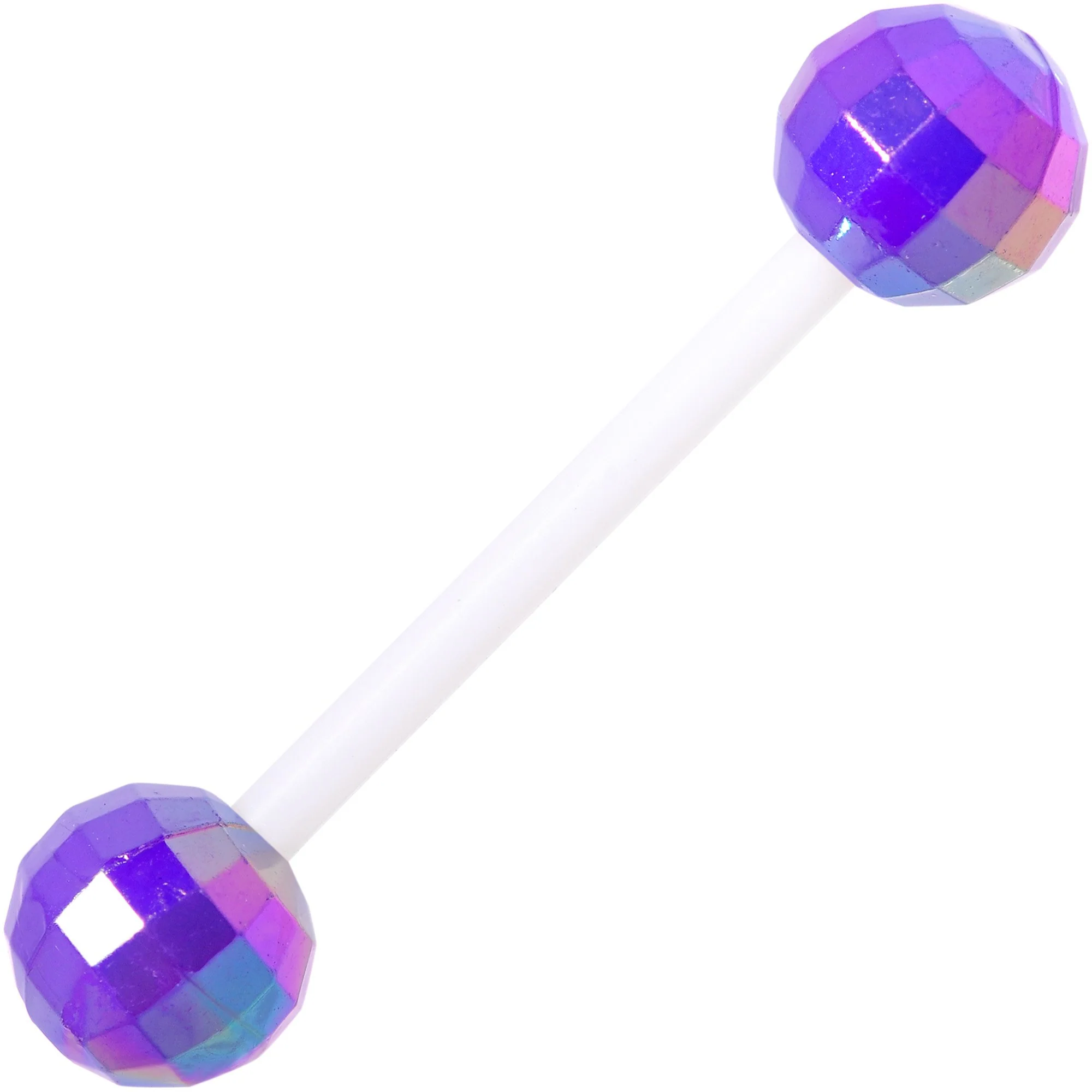 Green Purple Disco Ball Bioplast Barbell Tongue Ring Set of 4 - Image 4