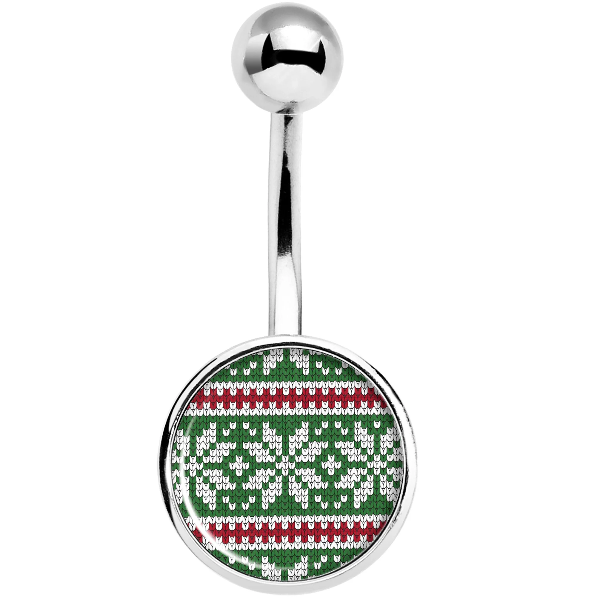 Green Red Christmas Sweater Belly Ring - Image 2