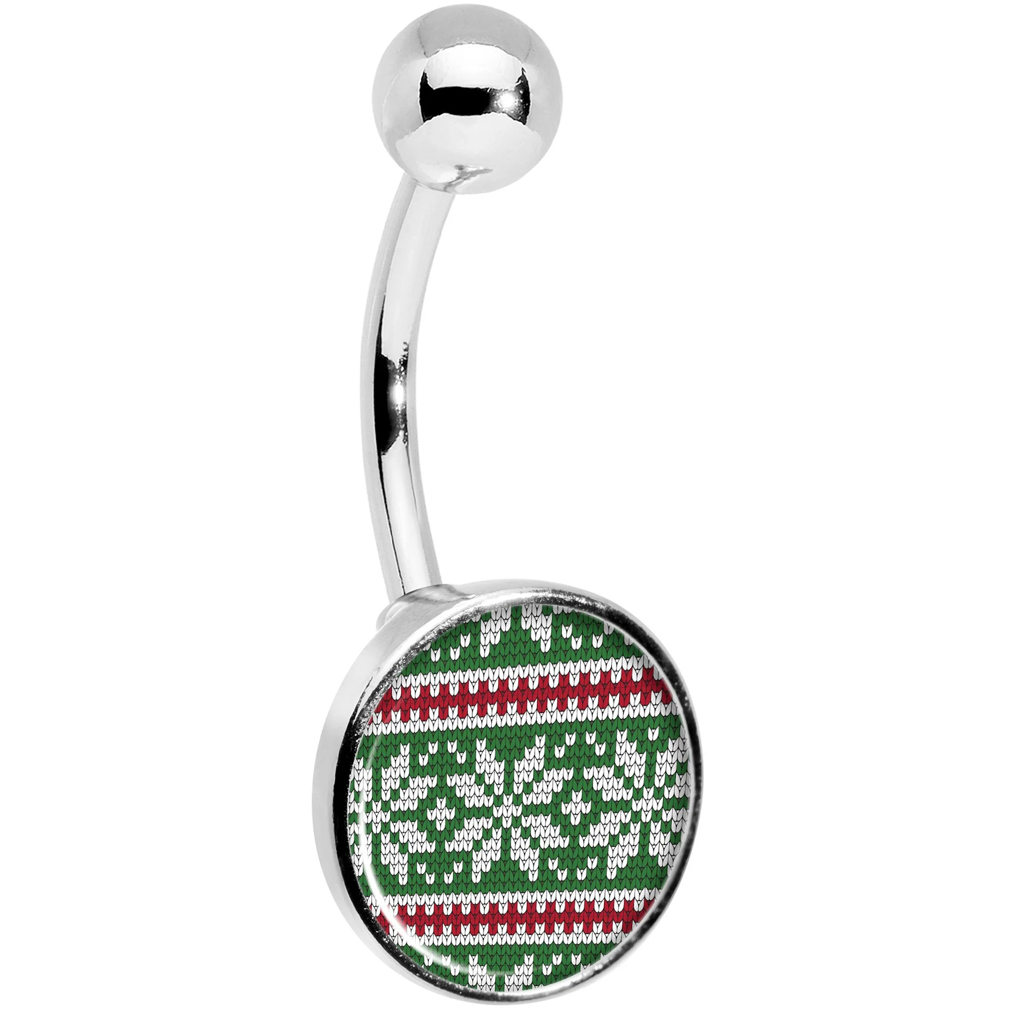 Green Red Christmas Sweater Belly Ring - Image 3