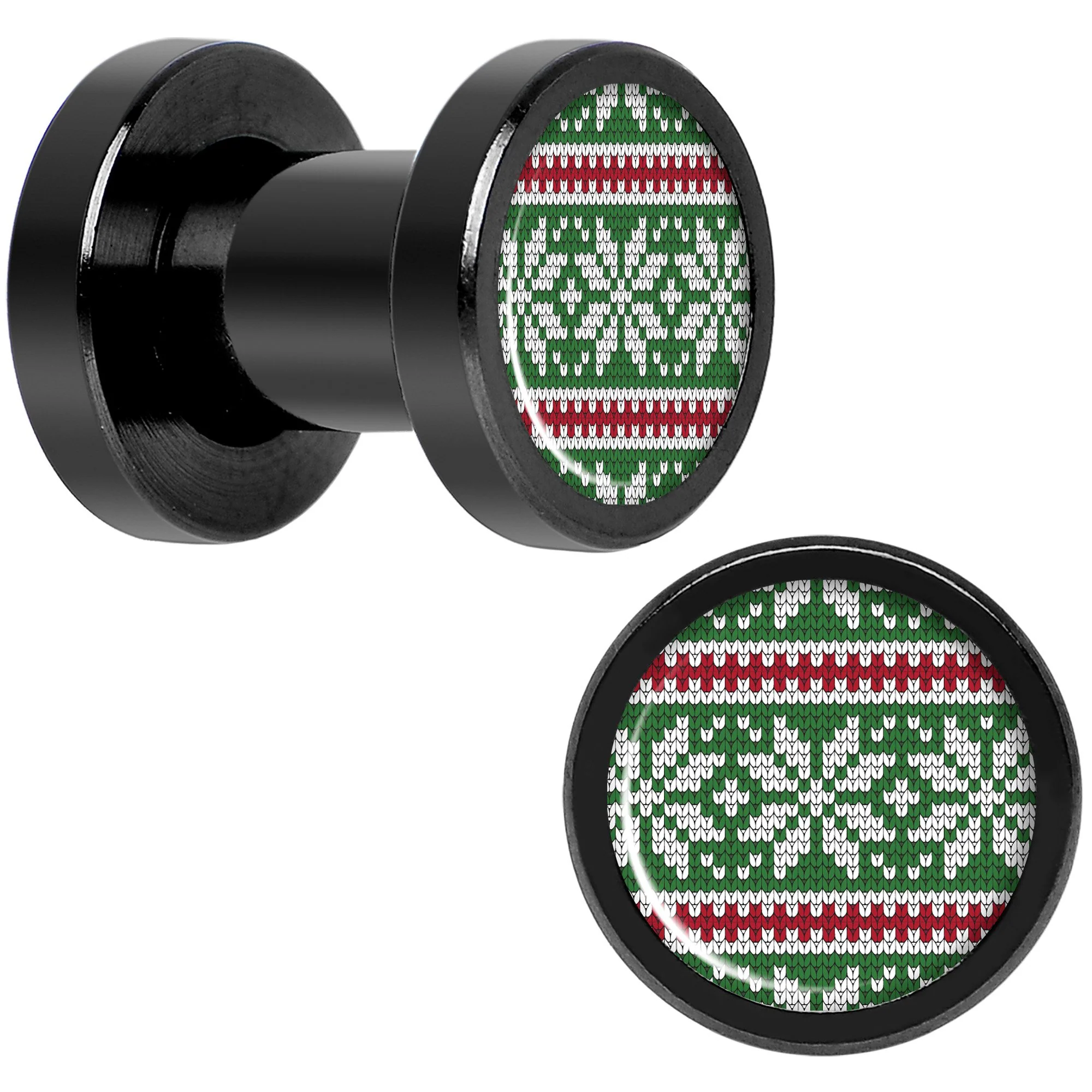 Green Red Christmas Sweater Black Screw Fit Plug Set Sizes 5mm to 20mm - Image 2