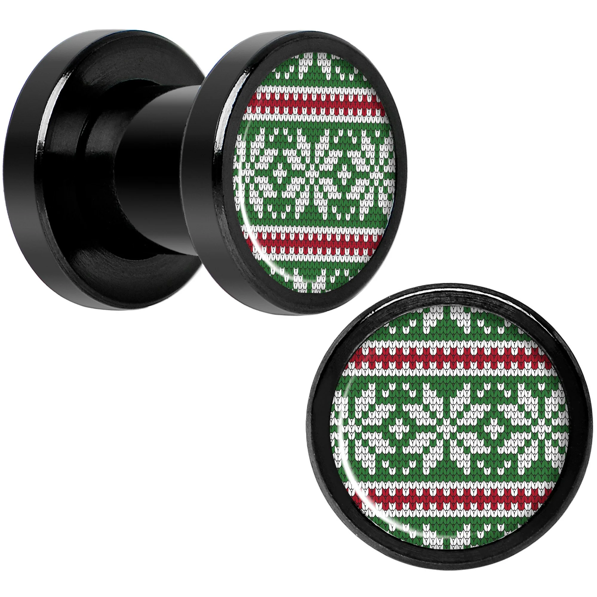Green Red Christmas Sweater Black Screw Fit Plug Set Sizes 5mm to 20mm - Image 3
