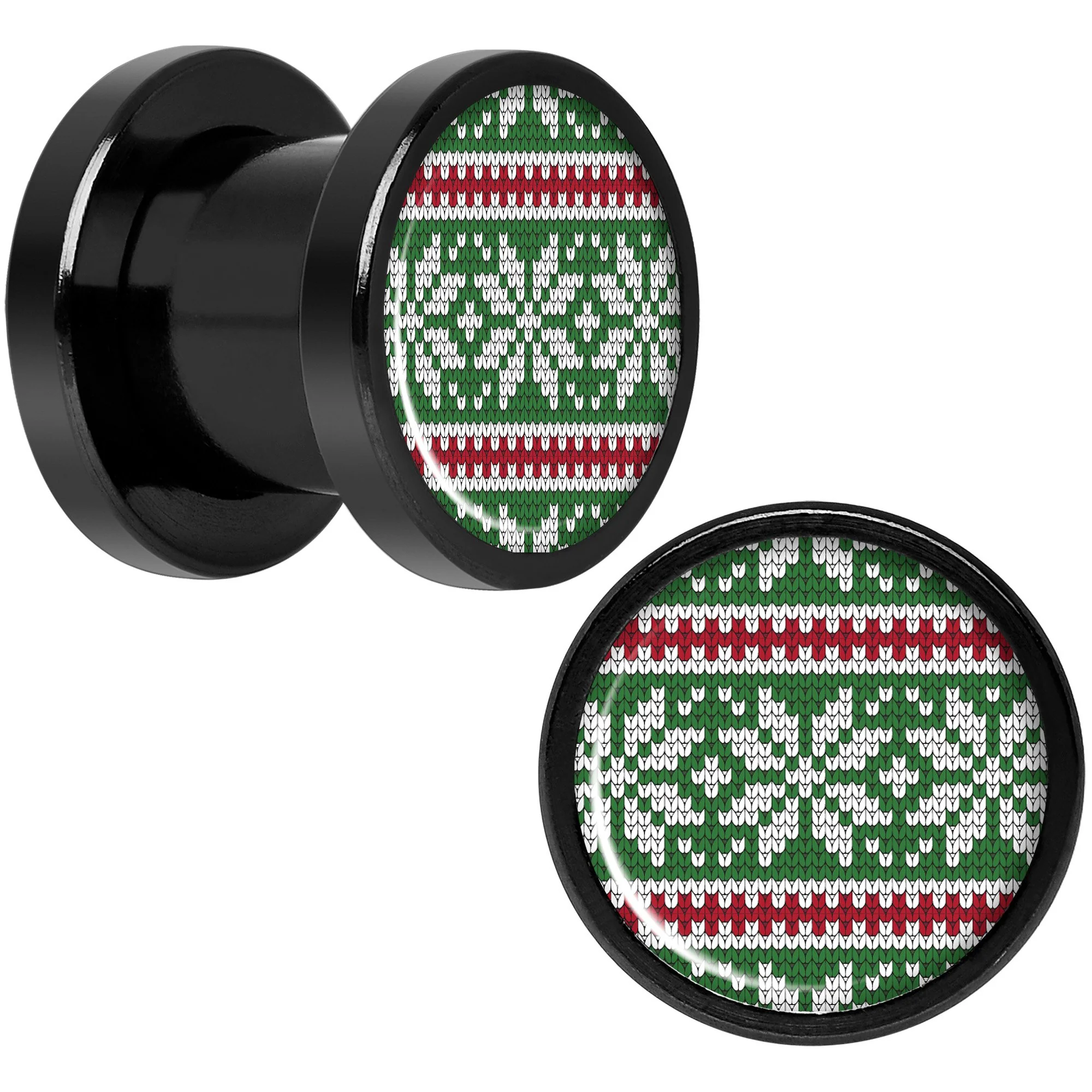 Green Red Christmas Sweater Black Screw Fit Plug Set Sizes 5mm to 20mm - Image 4