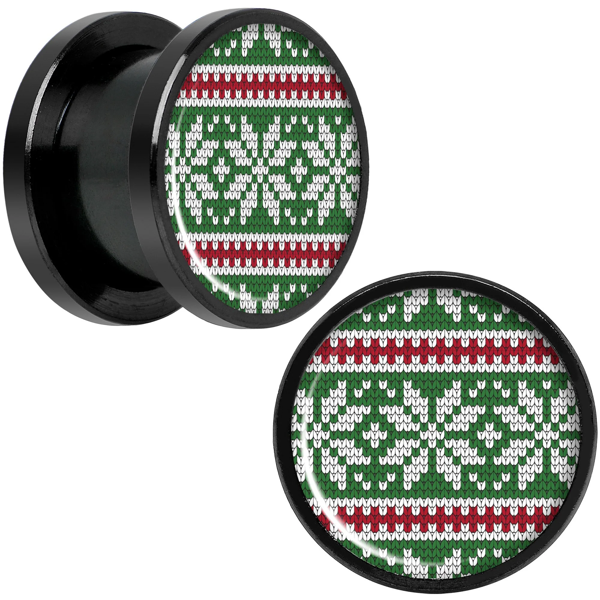 Green Red Christmas Sweater Black Screw Fit Plug Set Sizes 5mm to 20mm - Image 5