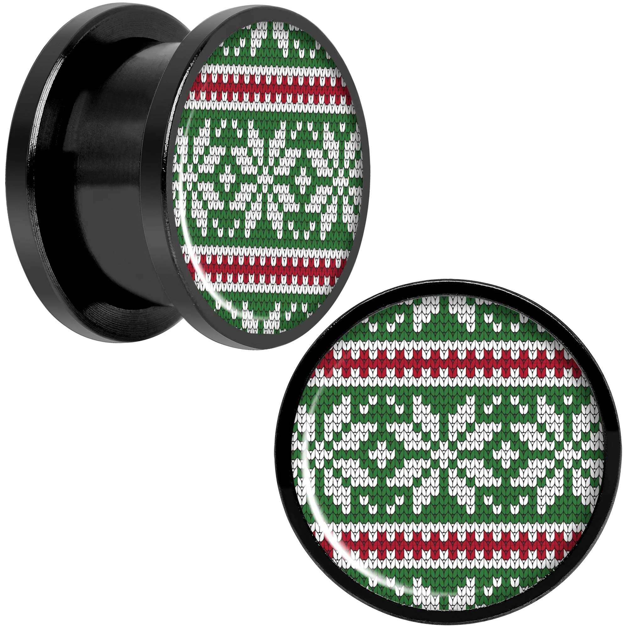 Green Red Christmas Sweater Black Screw Fit Plug Set Sizes 5mm to 20mm - Image 6