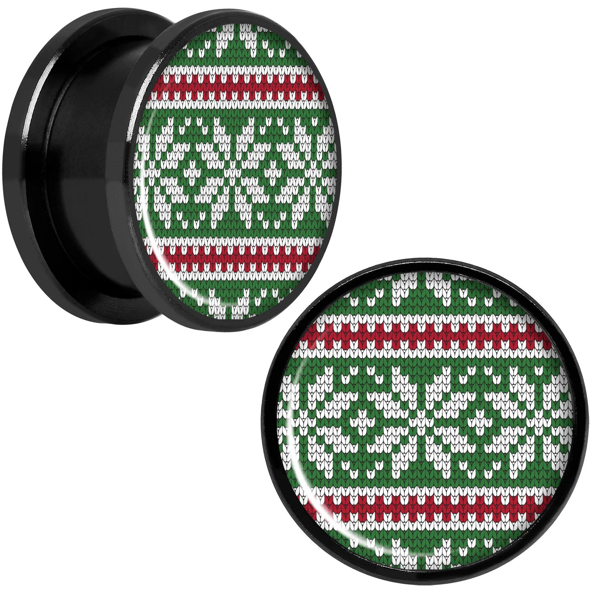 Green Red Christmas Sweater Black Screw Fit Plug Set Sizes 5mm to 20mm - Image 7
