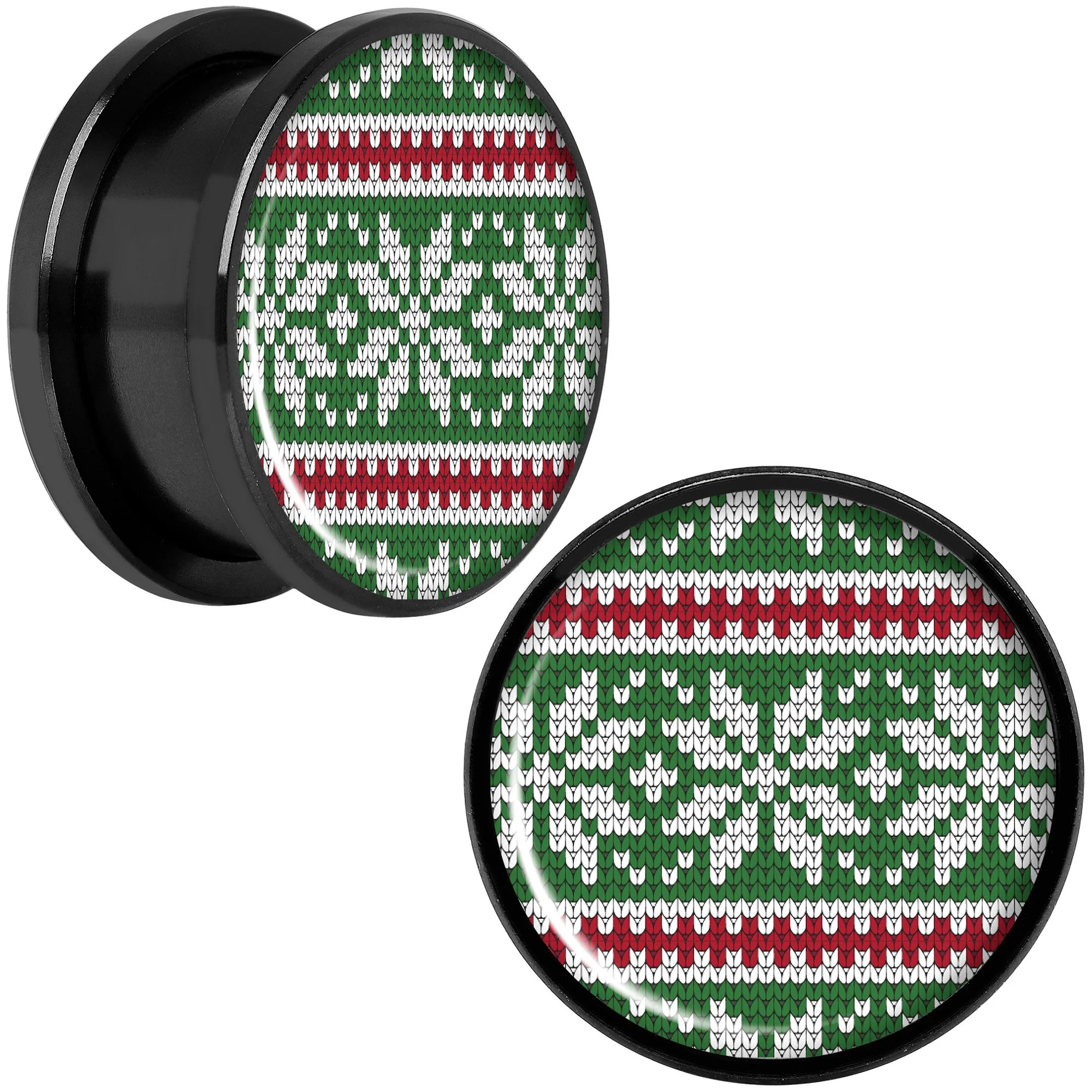 Green Red Christmas Sweater Black Screw Fit Plug Set Sizes 5mm to 20mm - Image 8