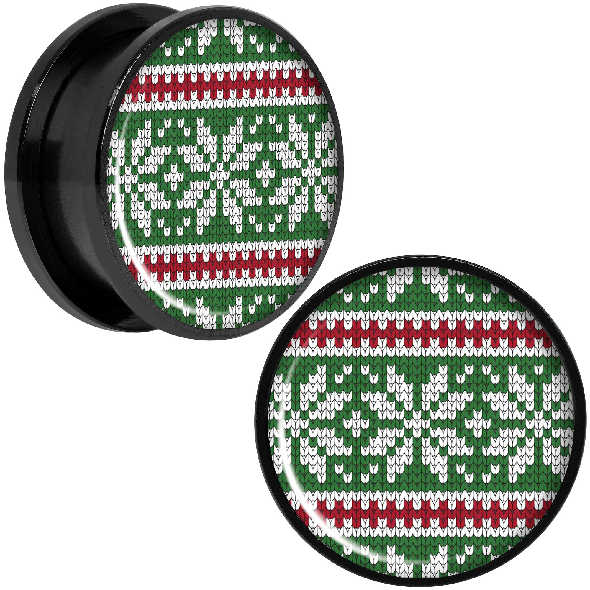 Green Red Christmas Sweater Black Screw Fit Plug Set Sizes 5mm to 20mm - Image 9