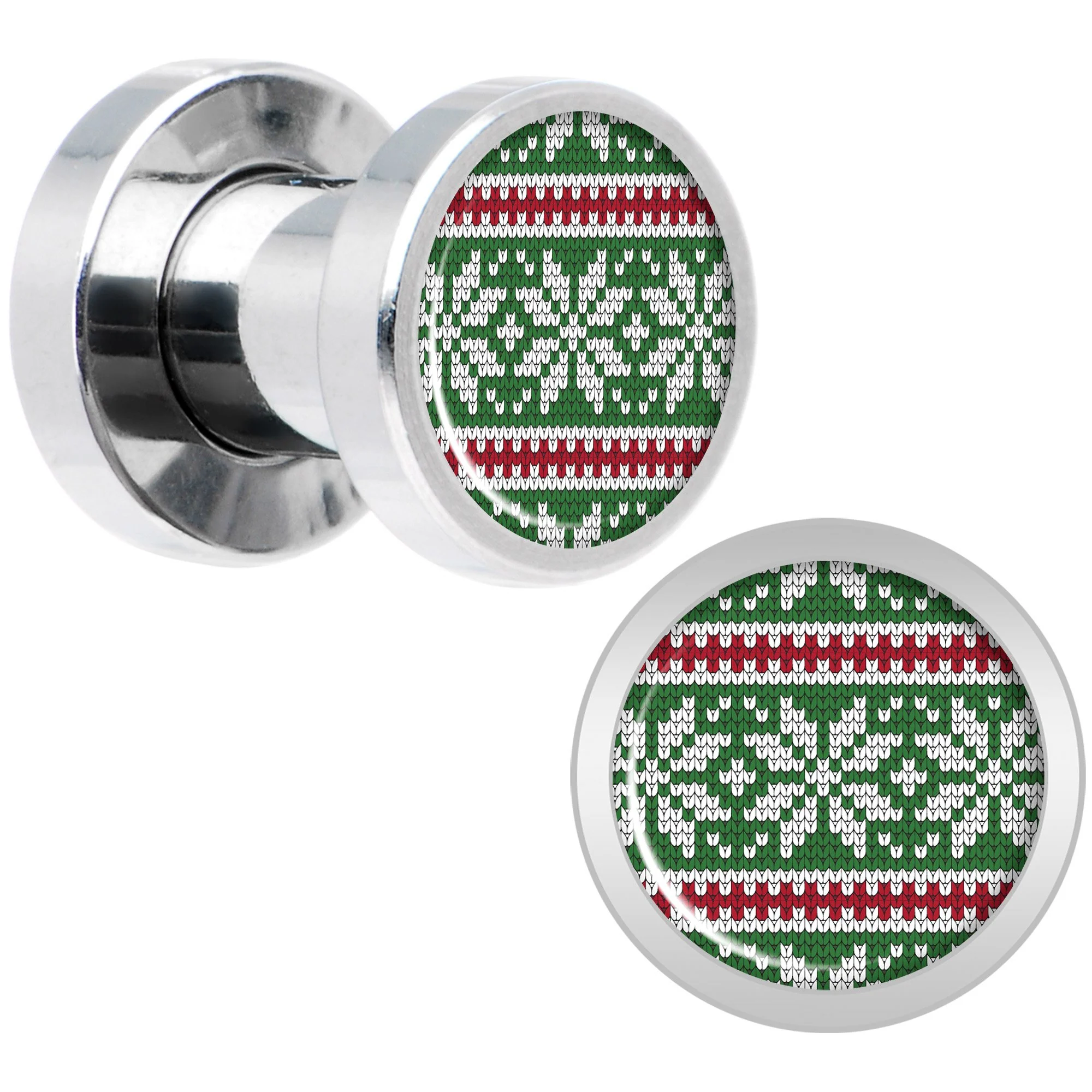 Green Red Christmas Sweater Screw Fit Plug Set Sizes 5mm to 20mm - Image 2