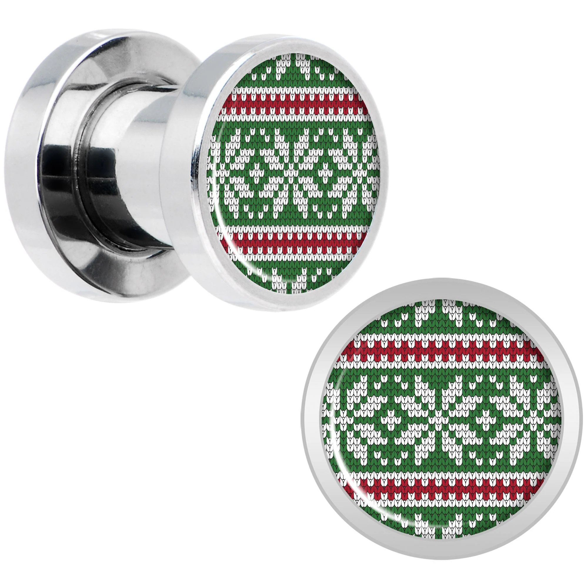Green Red Christmas Sweater Screw Fit Plug Set Sizes 5mm to 20mm - Image 3