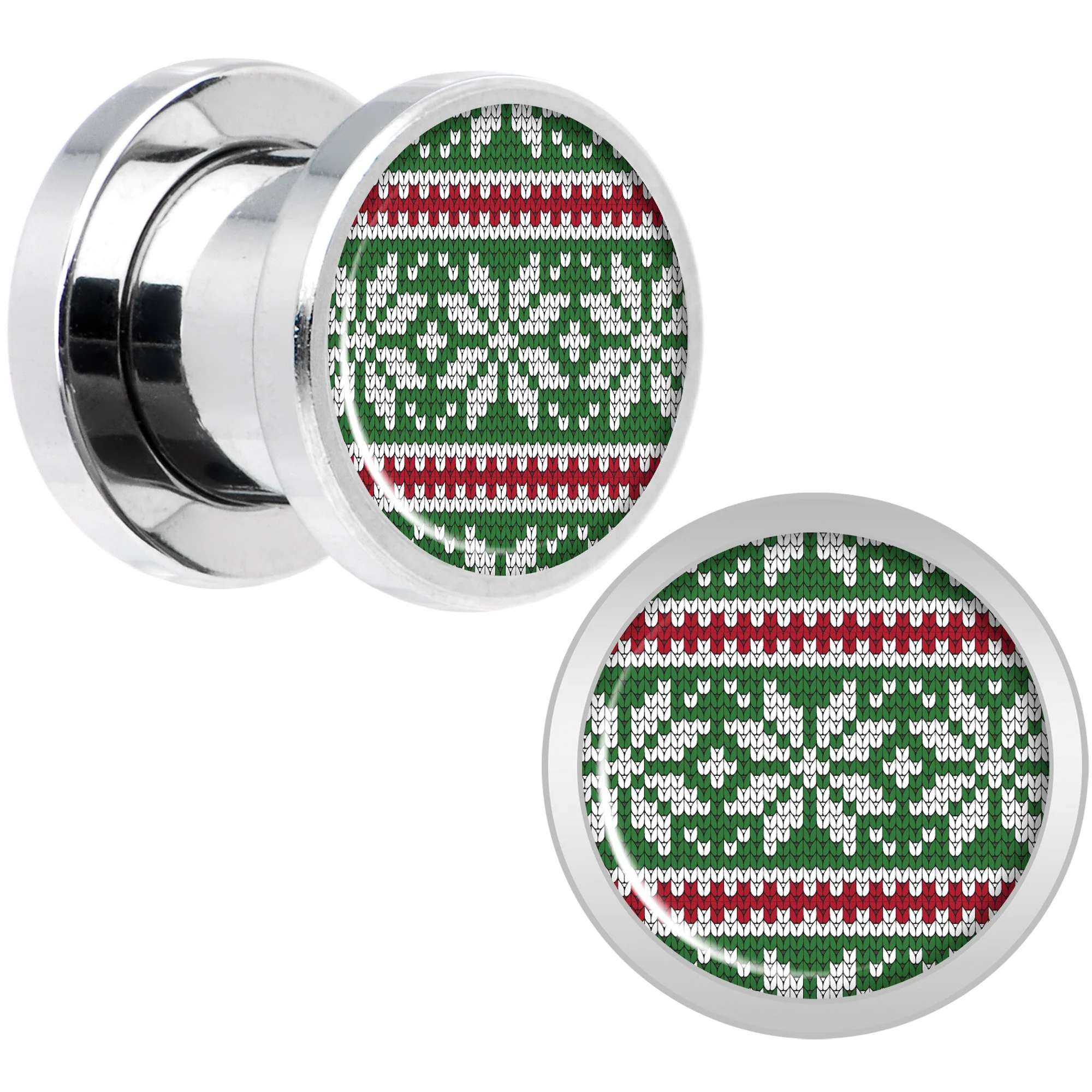 Green Red Christmas Sweater Screw Fit Plug Set Sizes 5mm to 20mm - Image 4