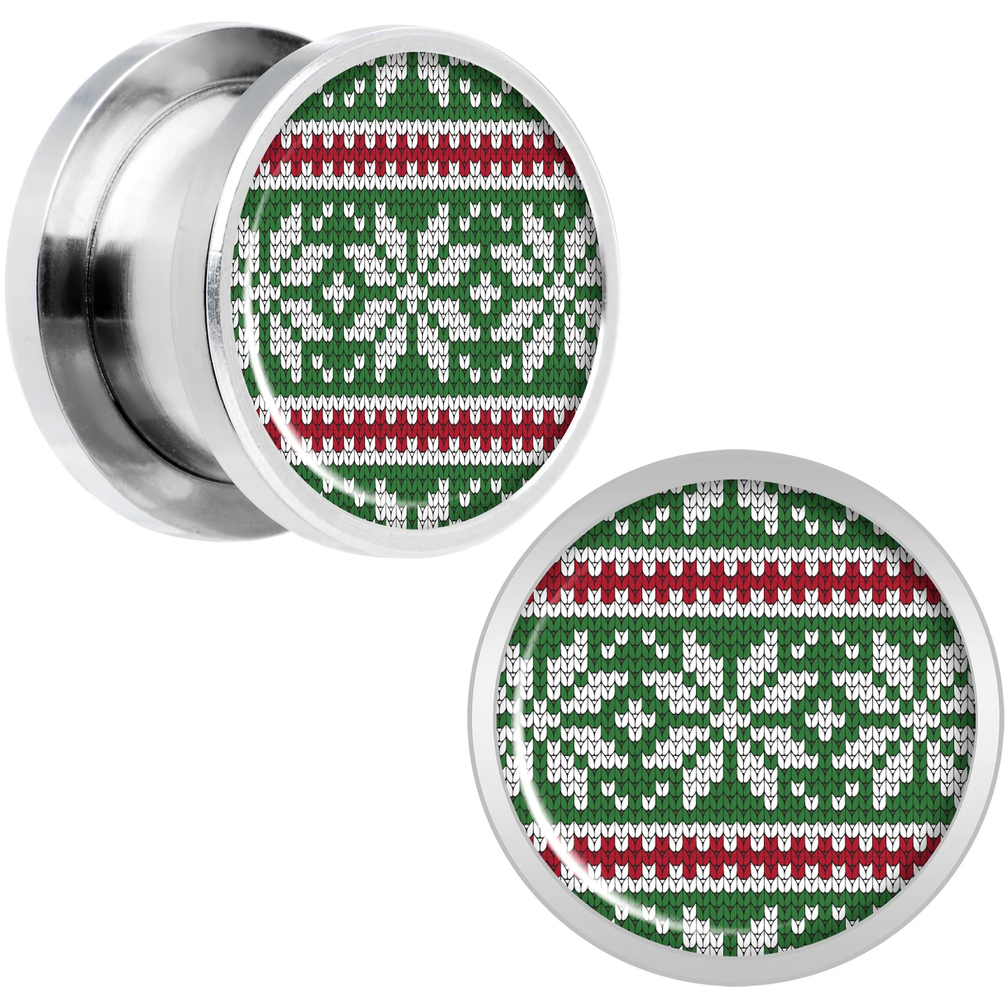 Green Red Christmas Sweater Screw Fit Plug Set Sizes 5mm to 20mm - Image 5