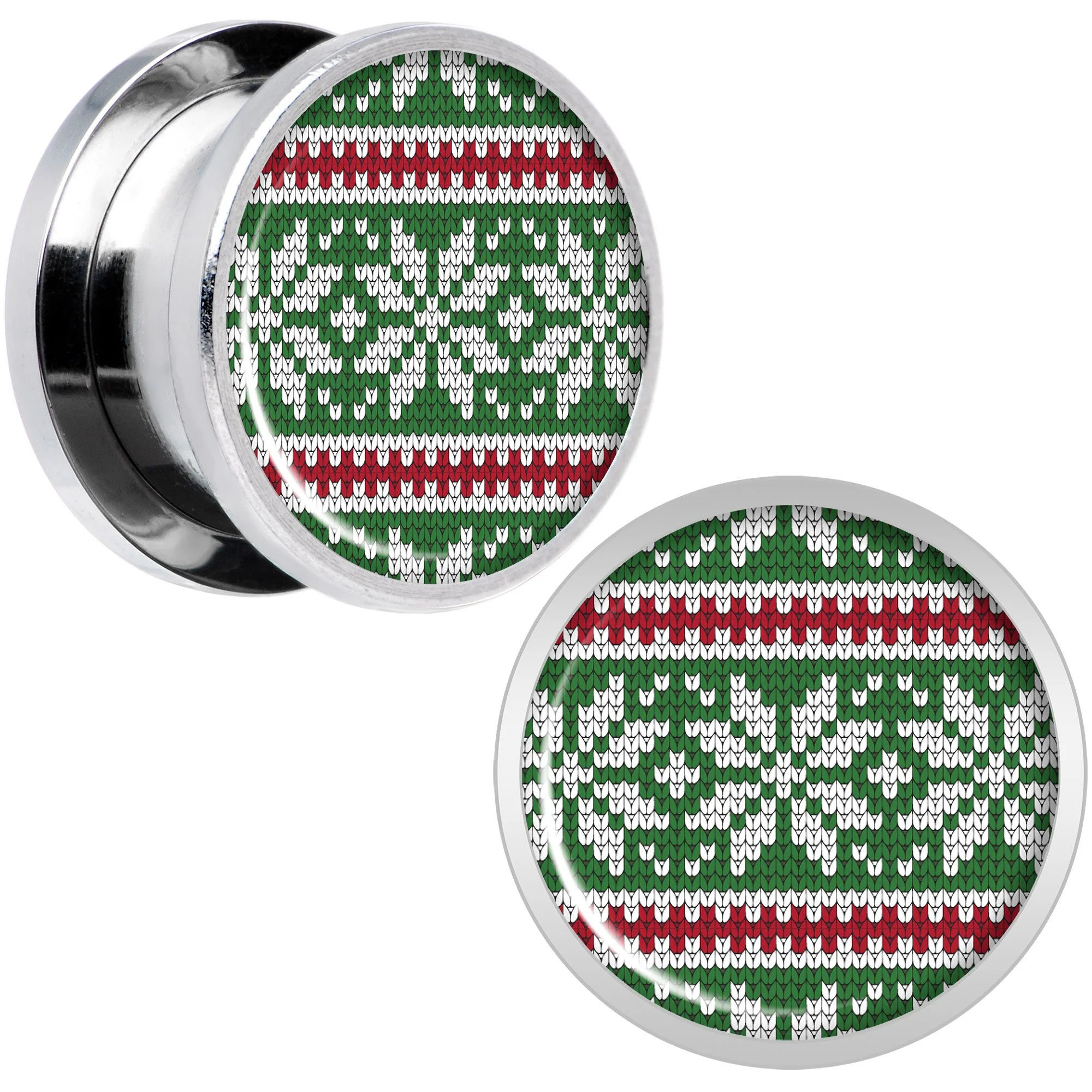 Green Red Christmas Sweater Screw Fit Plug Set Sizes 5mm to 20mm - Image 6