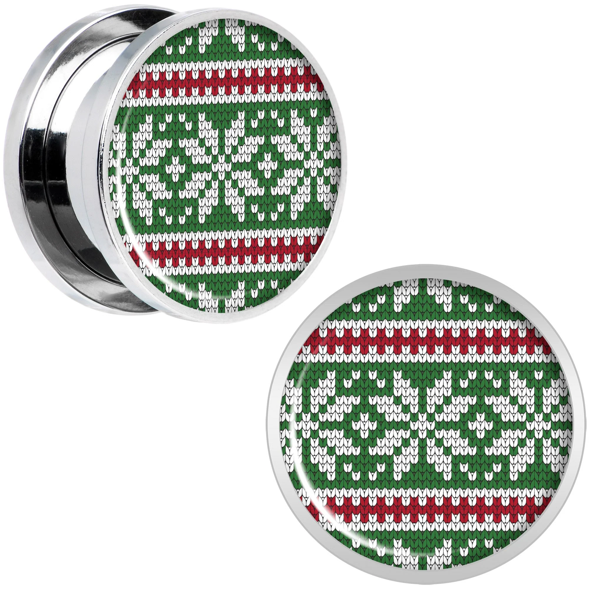 Green Red Christmas Sweater Screw Fit Plug Set Sizes 5mm to 20mm - Image 7