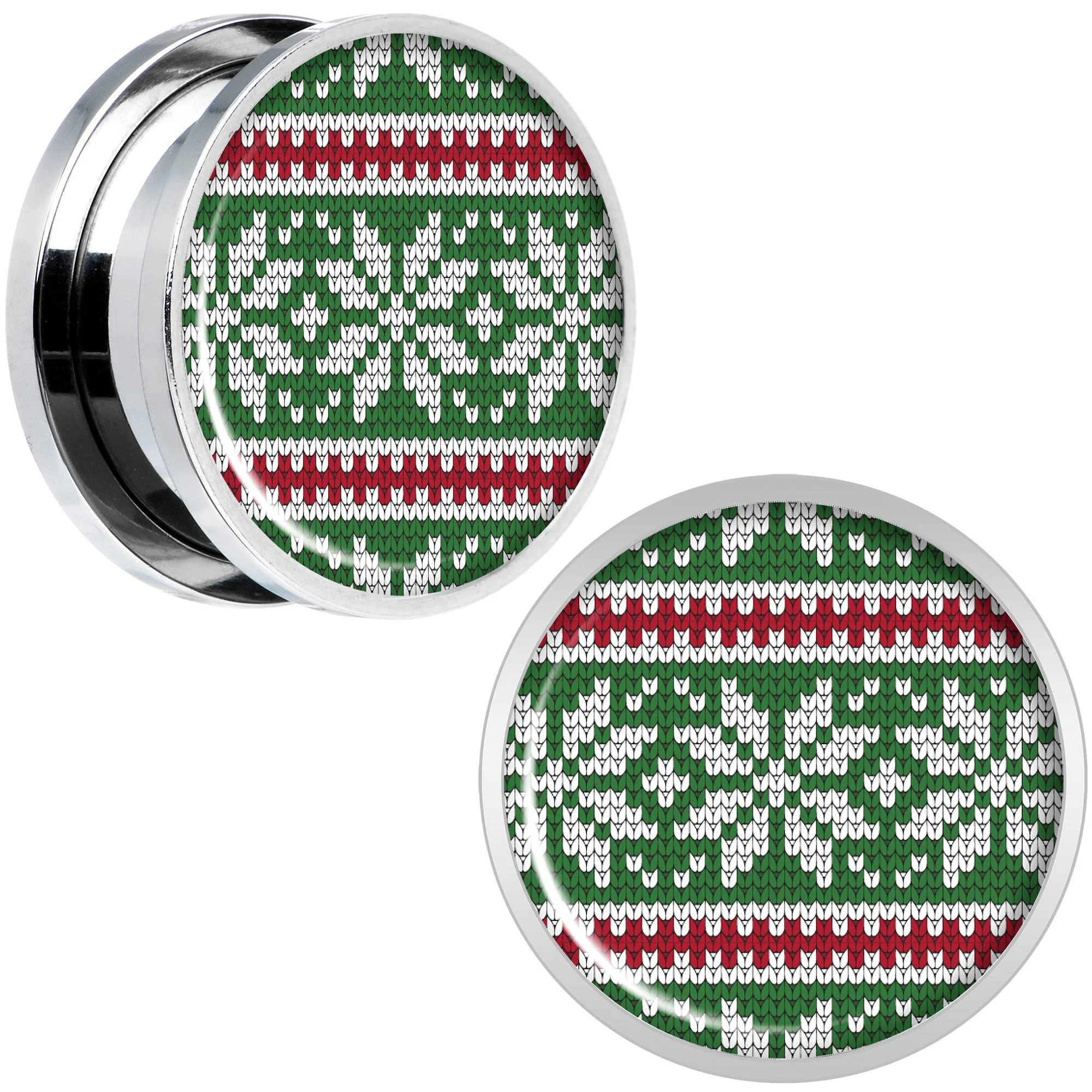 Green Red Christmas Sweater Screw Fit Plug Set Sizes 5mm to 20mm - Image 8