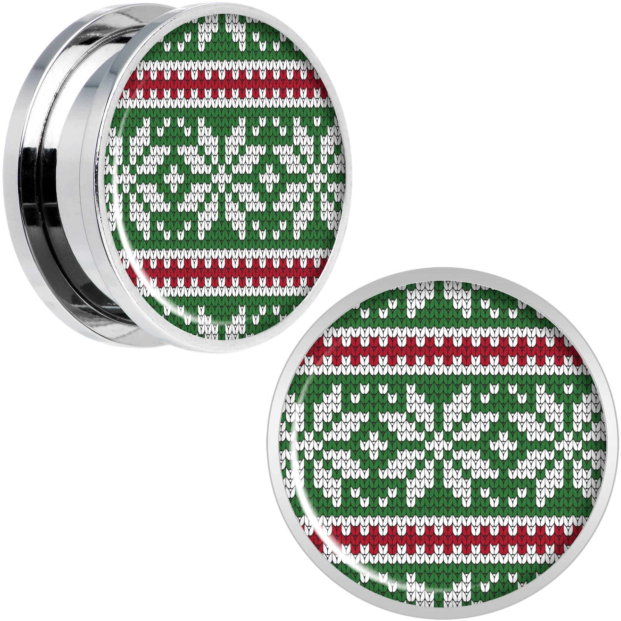 Green Red Christmas Sweater Screw Fit Plug Set Sizes 5mm to 20mm - Image 9