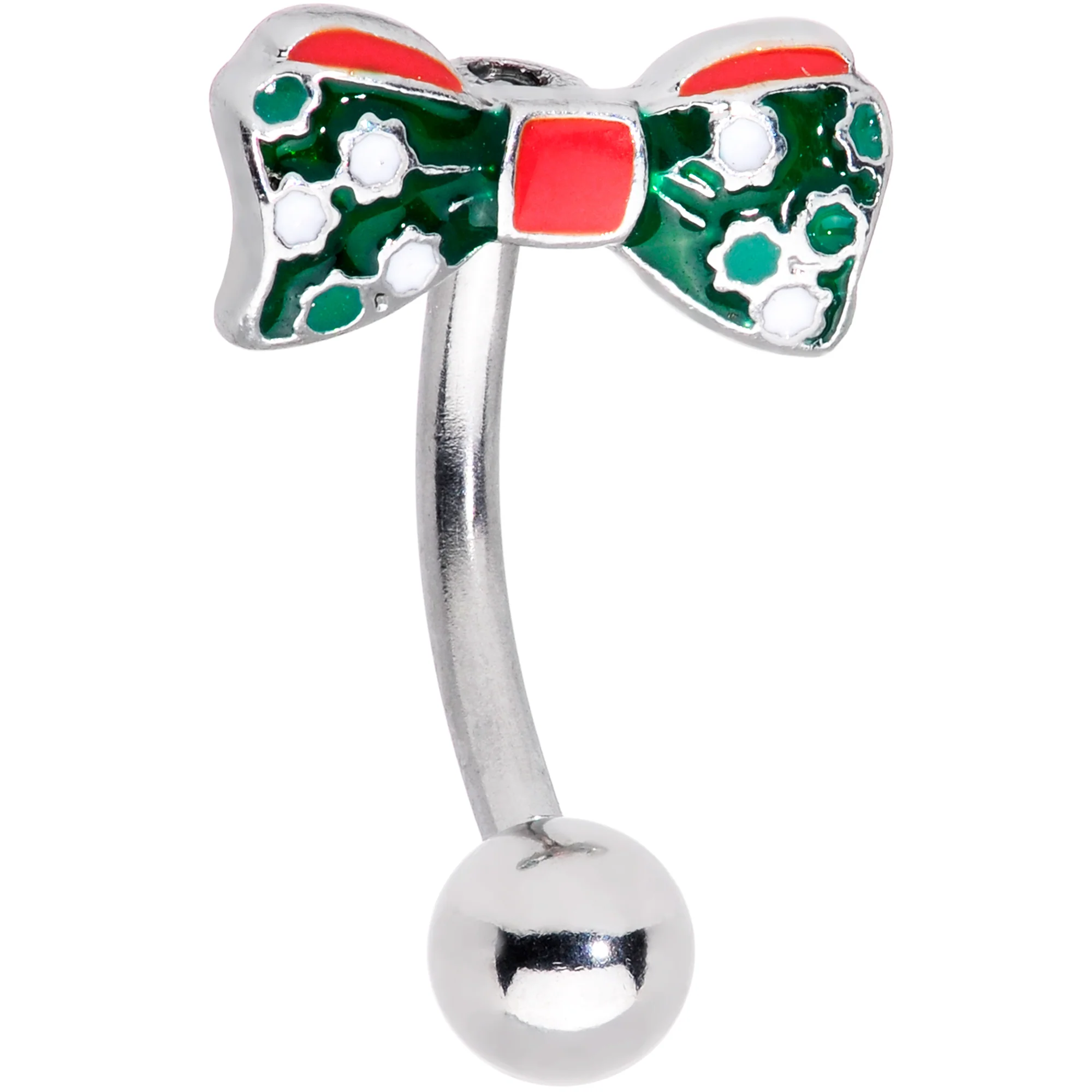Green Red White Bow Christmas Belly Ring - Image 2