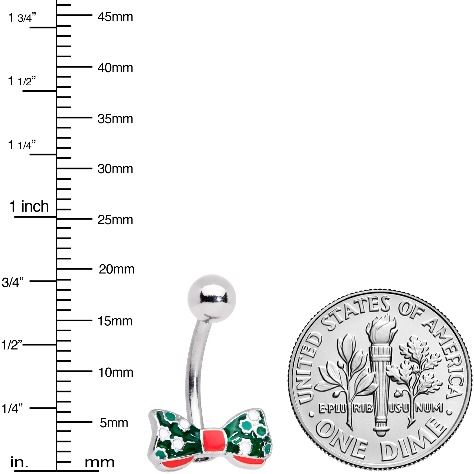 Green Red White Bow Christmas Belly Ring - Image 3