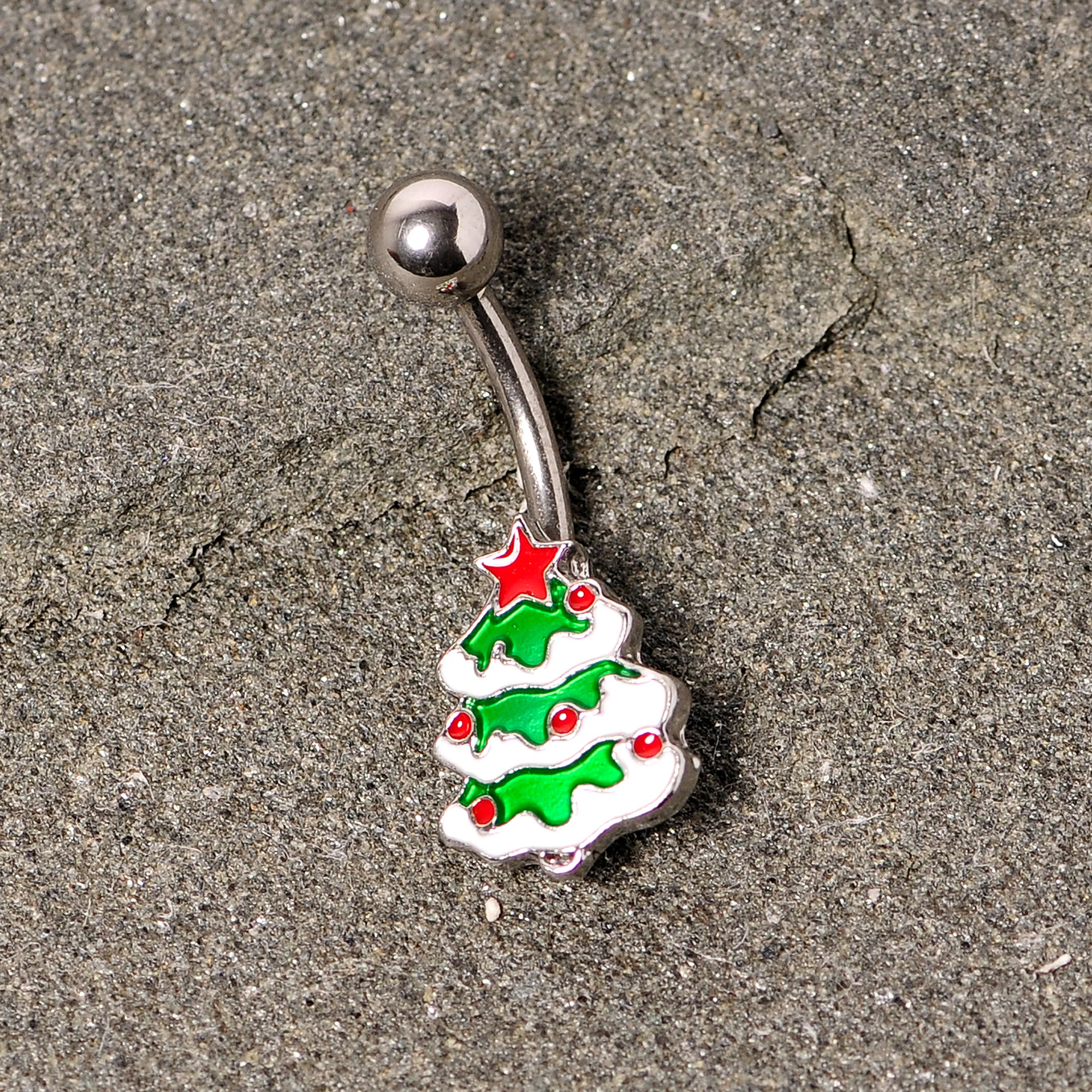 Green Red White Christmas Tree Holiday Belly Ring - Image 3