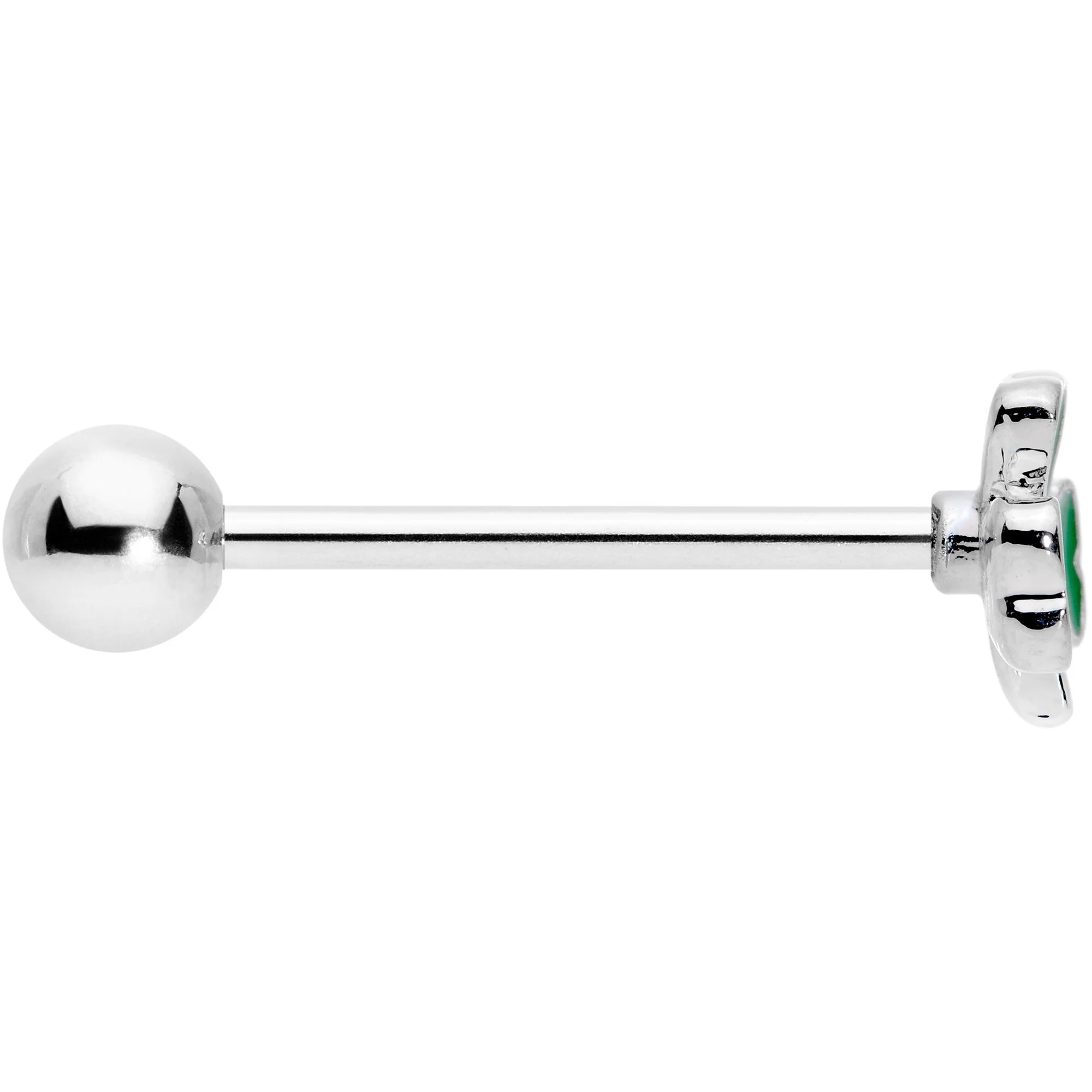 Green St Patricks Day Lucky Shamrock Barbell Tongue Ring - Image 3