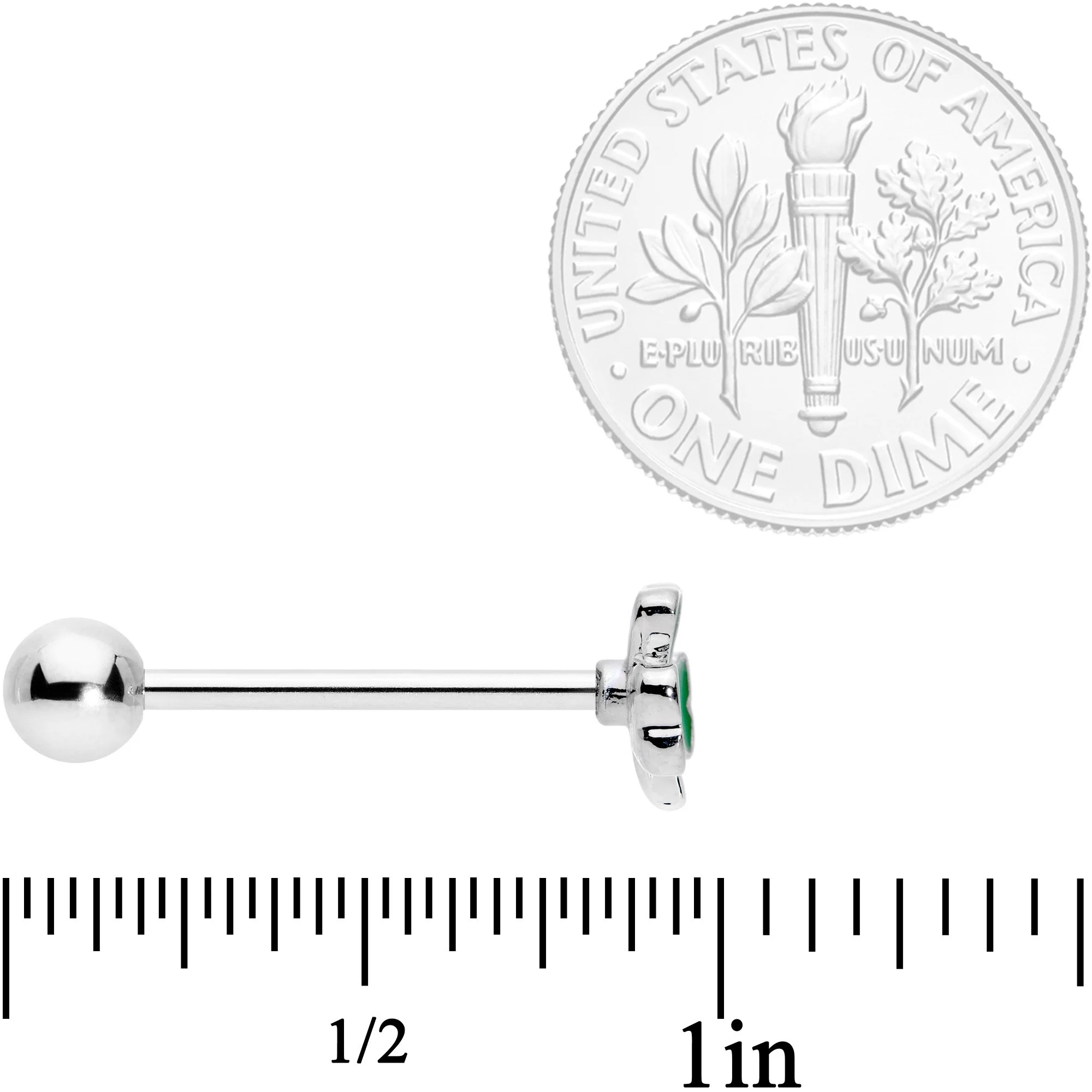 Green St Patricks Day Lucky Shamrock Barbell Tongue Ring - Image 4