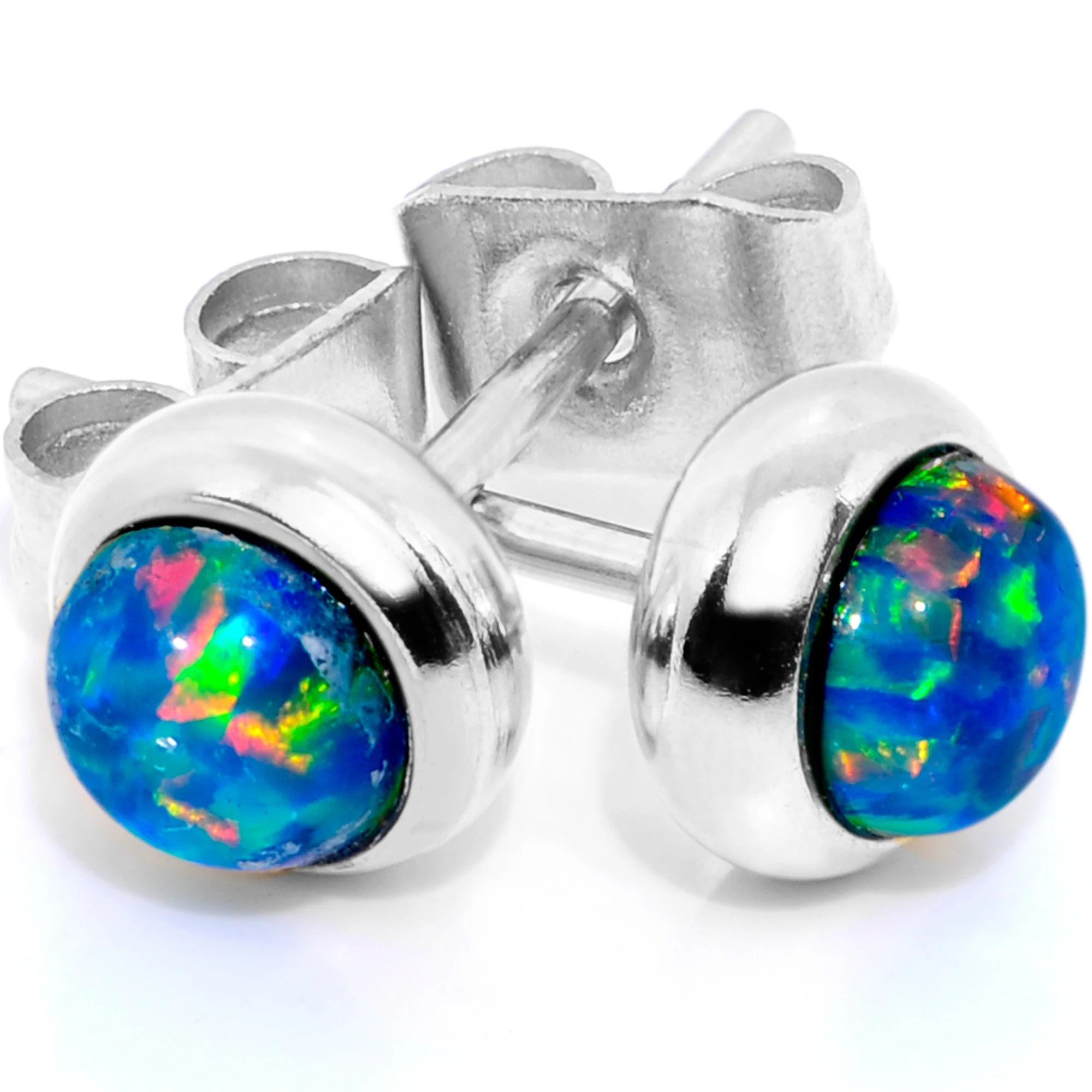 Green Synthetic Opal 316L Surgical Steel Stud Earrings - Image 2