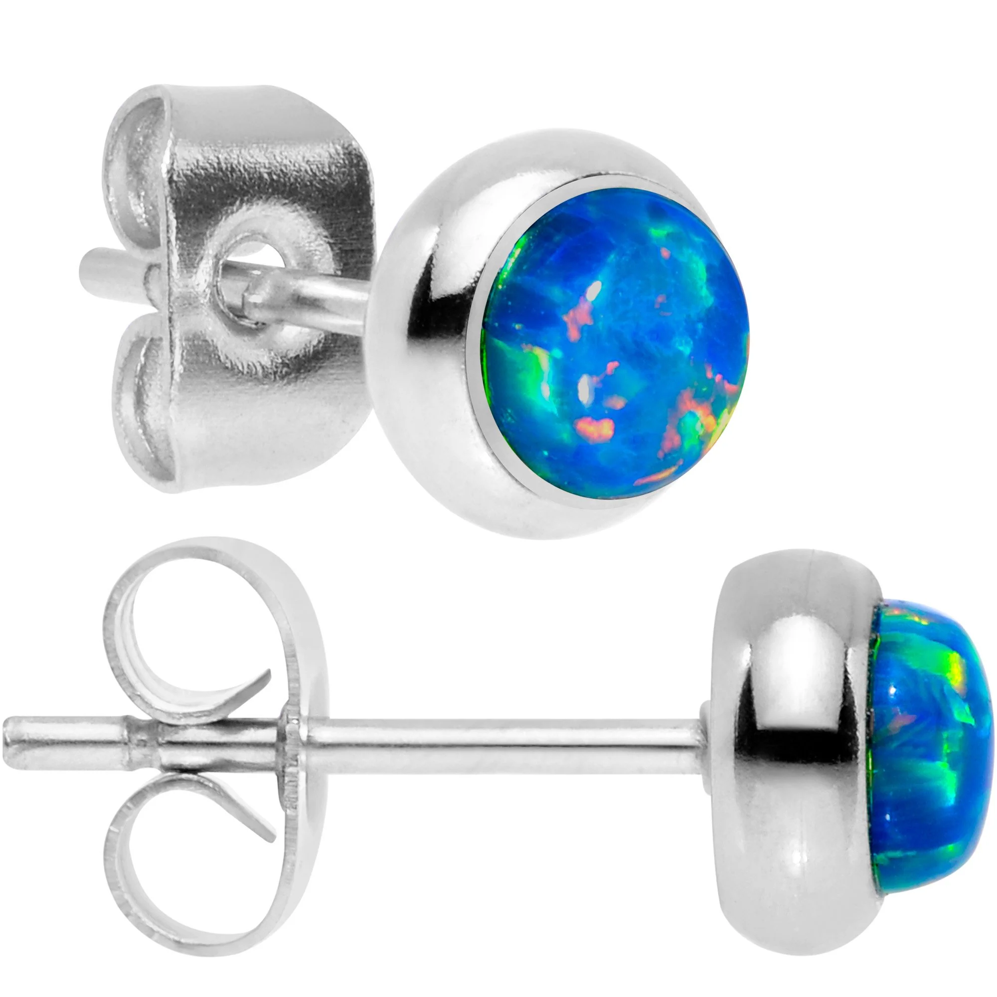 Green Synthetic Opal 316L Surgical Steel Stud Earrings - Image 4