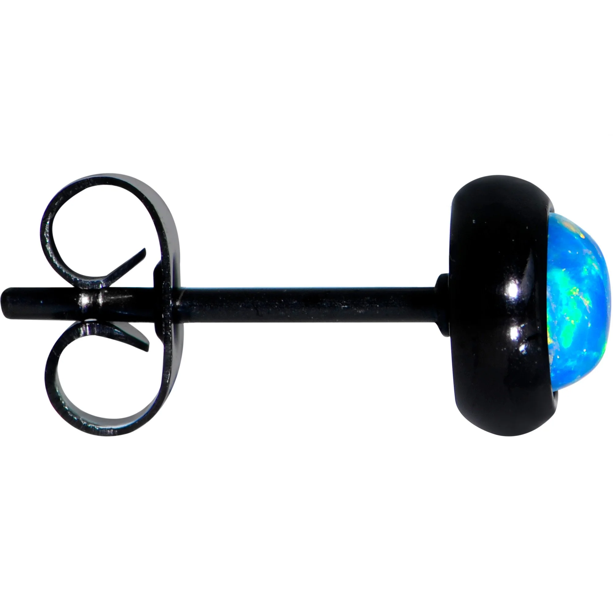 Green Synthetic Opal Black IP 316L Surgical Steel Stud Earrings - Image 3