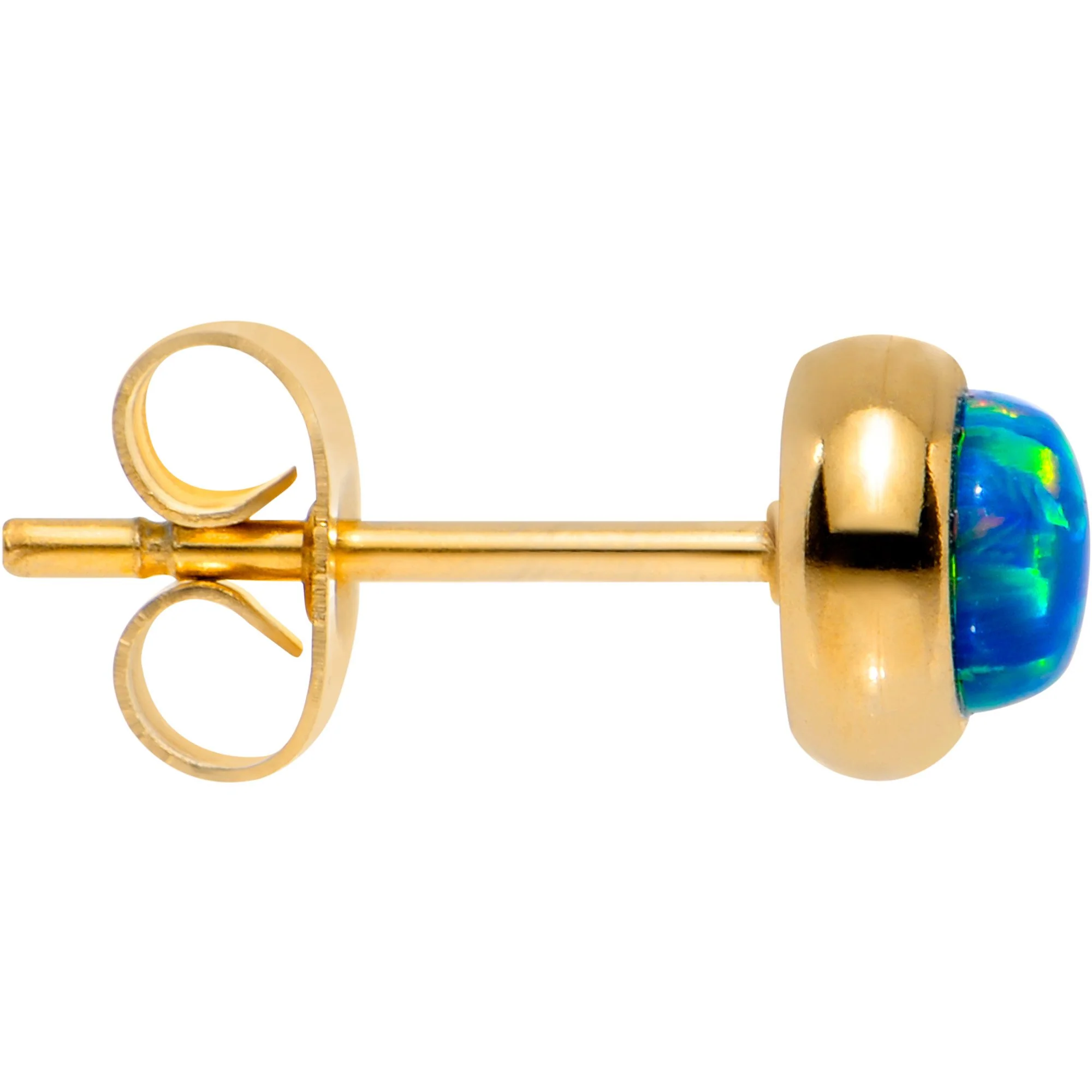 Green Synthetic Opal Gold IP 316L Surgical Steel Stud Earrings - Image 3